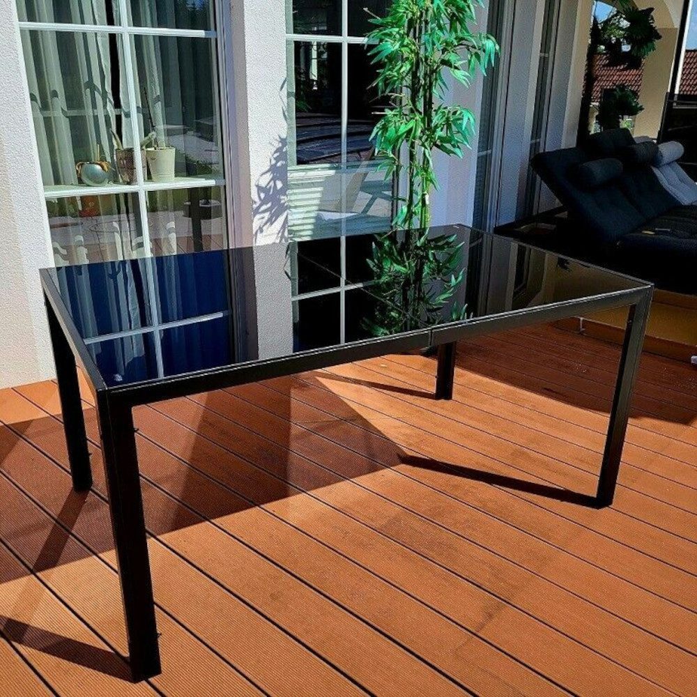 BruKa Gartentisch 150cm POETTO Glastisch ESG Glasplatte Esstisch Tisch Aluminium