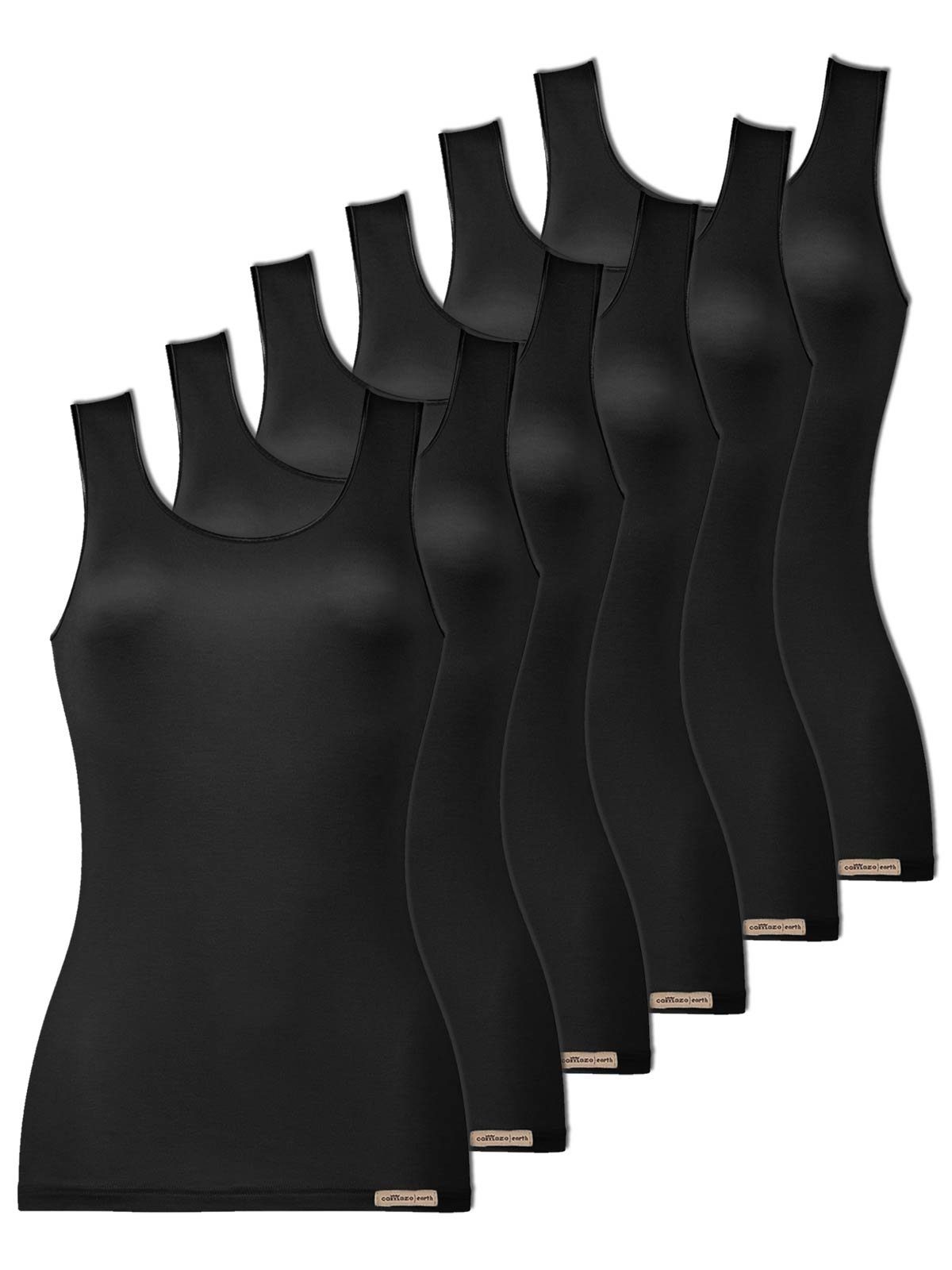 COMAZO Achselhemd 6er Pack Baumwoll Damen Achselunterhemd (Packung, 6-St) Vegan schwarz