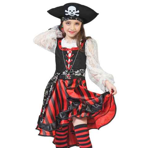 Funny Fashion Piraten-Kostüm Seeräuberin Peppina Piratin Kinderkostüm Mädchen - Rot Schwarz