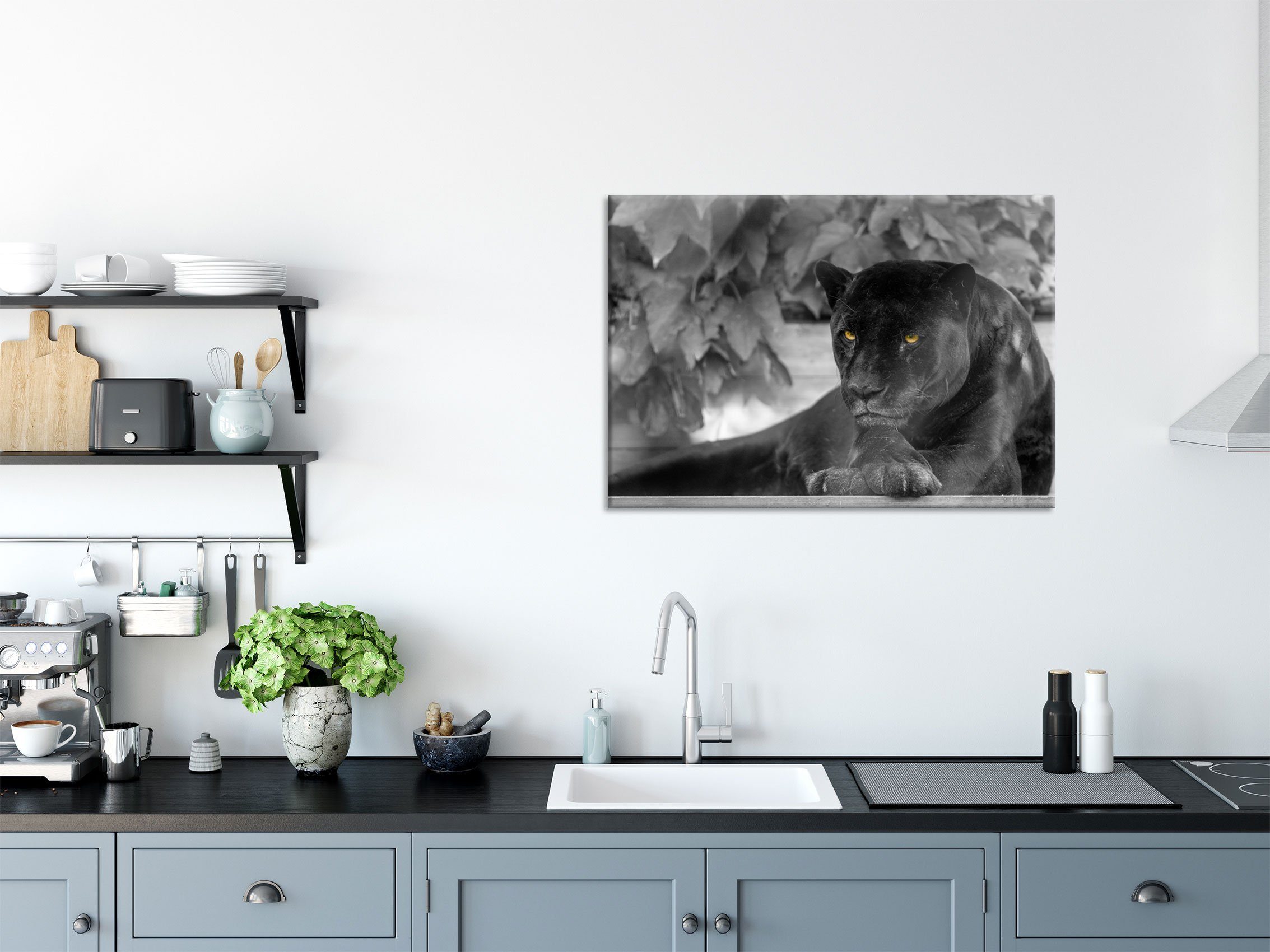 Pixxprint Glasbild schöner schwarzer Panther, schöner schwarzer Panther (1 St), Glasbild aus Echtglas, inkl. Aufhängungen und Abstandshalter