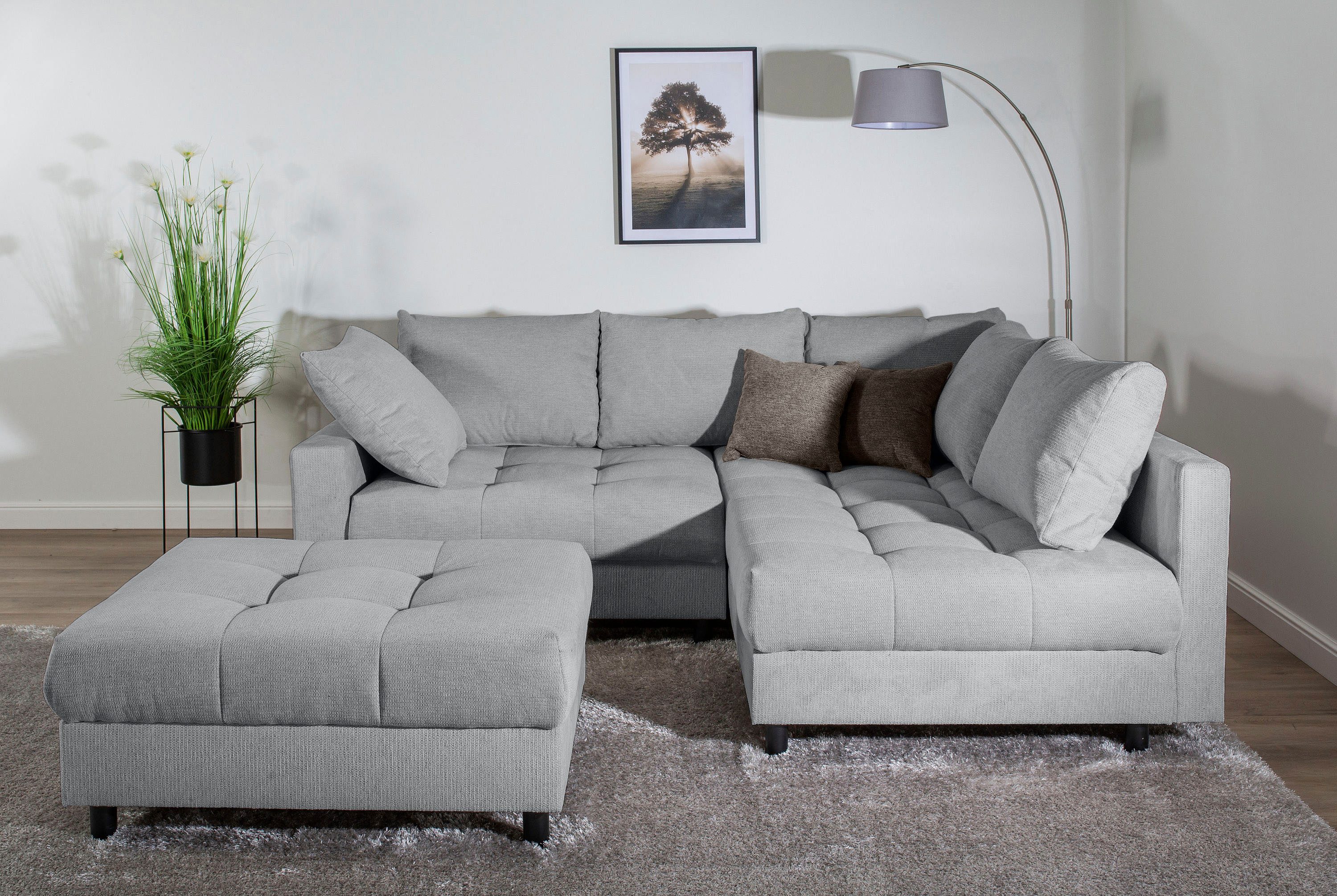 COLLECTION AB Ecksofa Toni L-Form, B: 215 cm, Set: Sofa & Hocker, 2 Zierkissen, Federkern