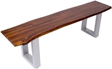 Junado® Essgruppe Esra, 6-teilig mit Tisch Baumkante mit 4x Stuhl und 1x Holzbank