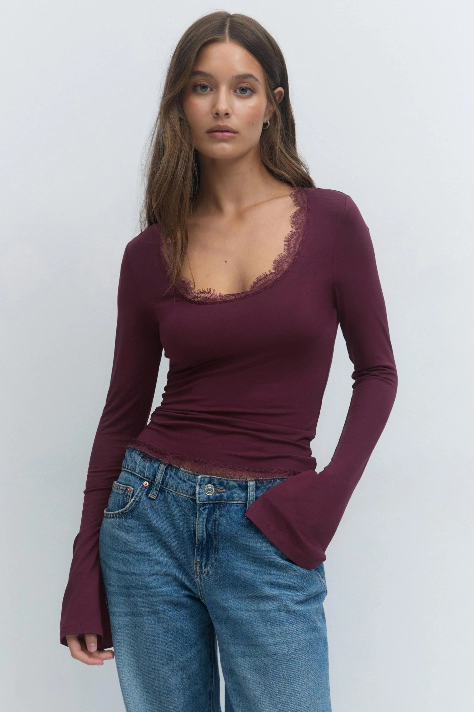 Gina Tricot Langarmshirt Kourtney lace detail scoop neck top