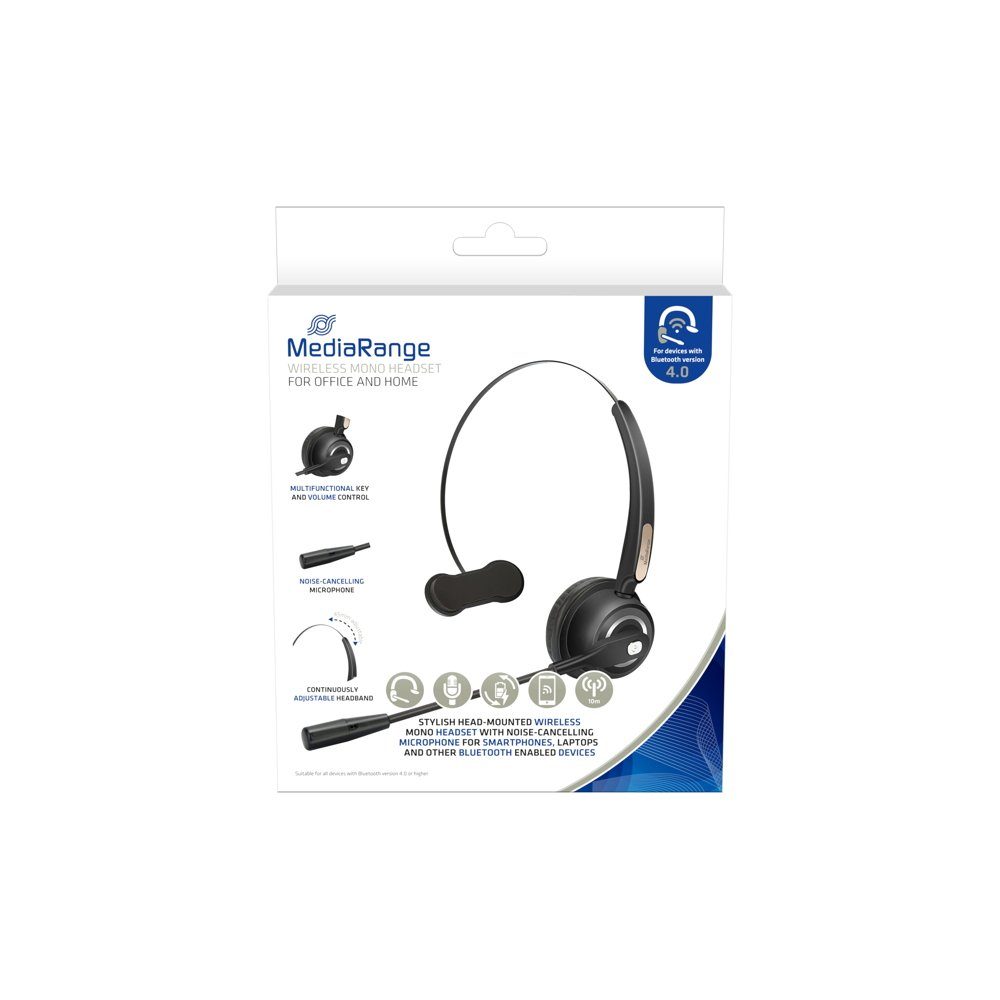 Mediarange Headset MROS305 Mono Mikrofon mit Bluetooth Mediarange schwarz Headset