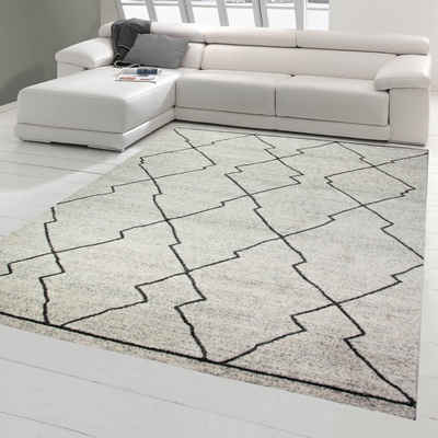 Teppich Wohnzimmerteppich modernes marokkanisches Rauten Muster in creme grau, Teppich-Traum, rechteckig, Höhe: 1.4 mm