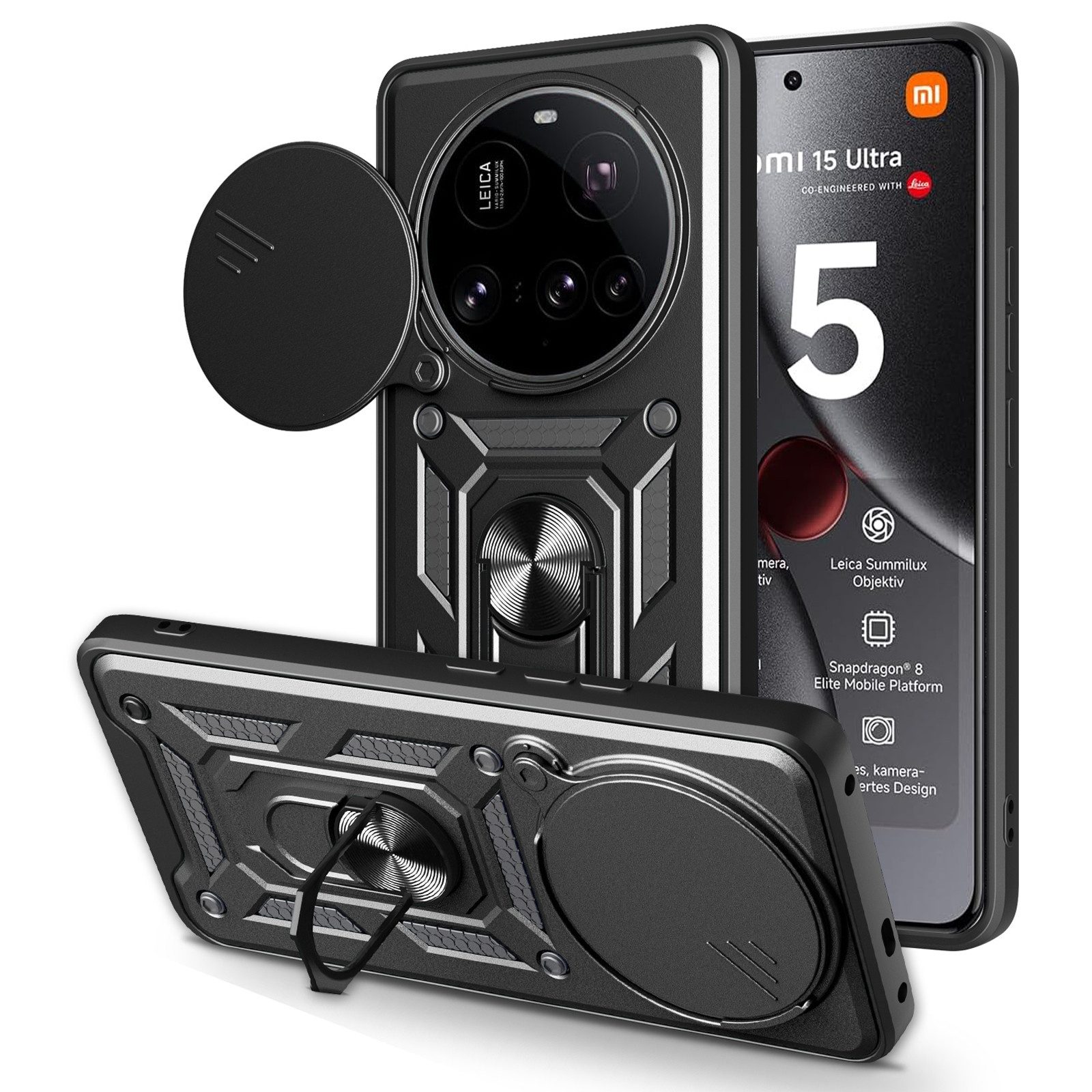 betterfon Handyhülle Panzer Hülle für Xiaomi 15 Ultra Outdoor Case mit Kameraschutz, Outdoorhülle mit Ringhalter Smartstand und Silikonkern