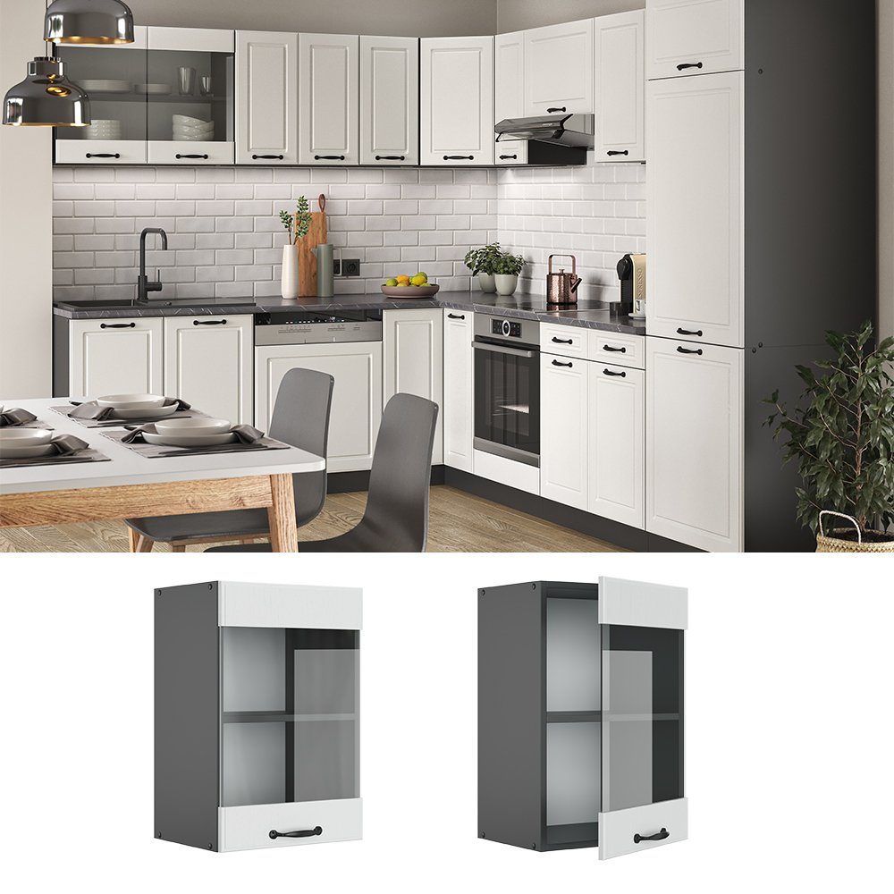 Vicco Glashängeschrank R-Line, Weiß Landhaus/Anthrazit, 40 günstig online kaufen