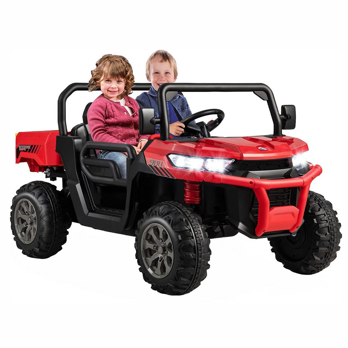 KOMFOTTEU Elektro-Kinderauto 2-Sitzer, mit Slow-Start-Funktion & Sicherheitsgurt
