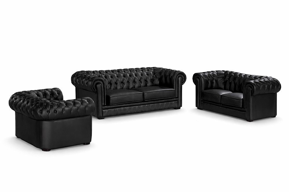 JVmoebel Chesterfield-Sofa Klassisches Chesterfield-Sofa aus 100% Leder in edlem Design, 3 Teile, Made in Europa