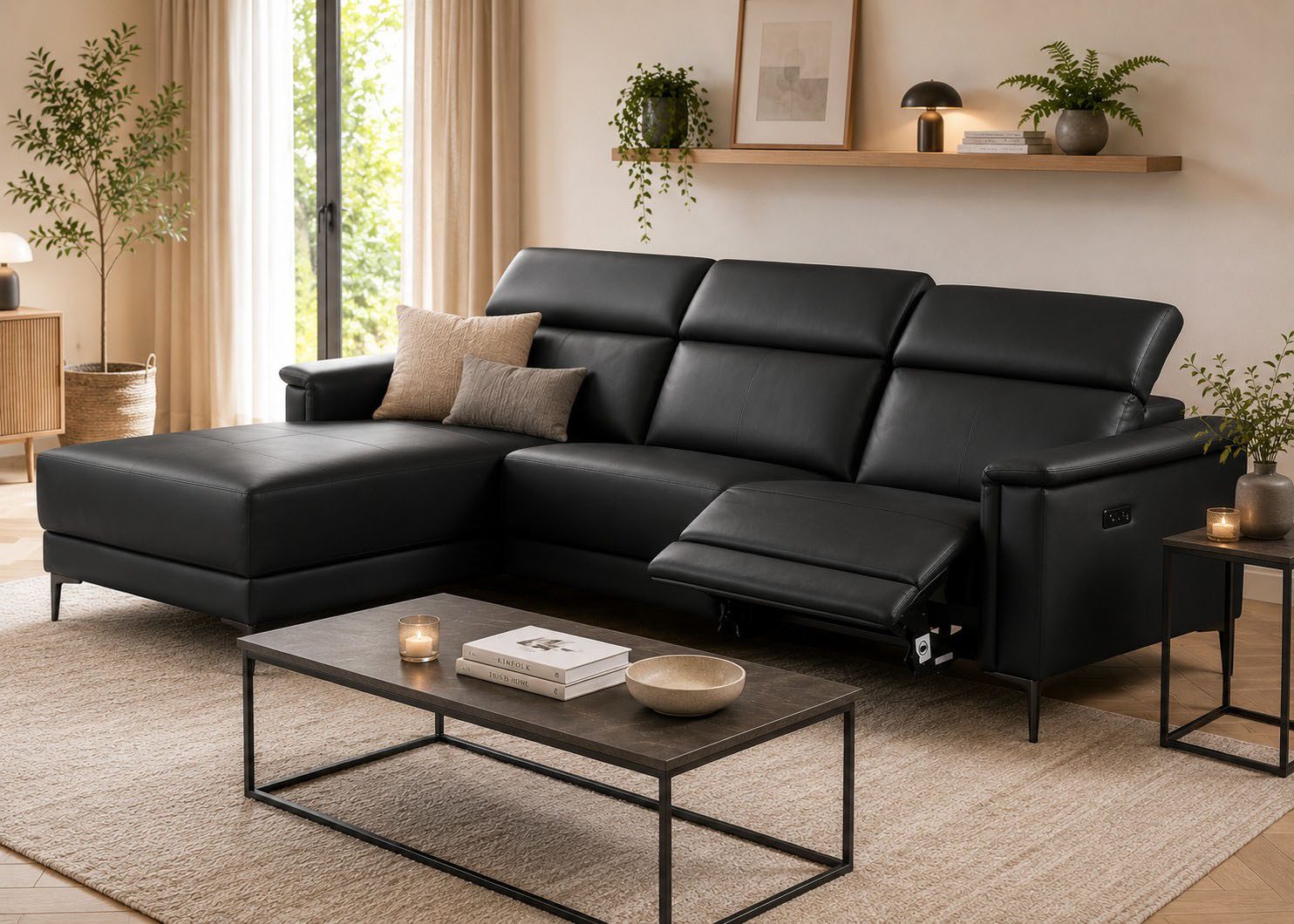 OTTO home Ecksofa LUND, Lederoptik, L-Form, 261cm, man./elektr. Relaxfunktion (USB-A), und Kopfteilverstellung
