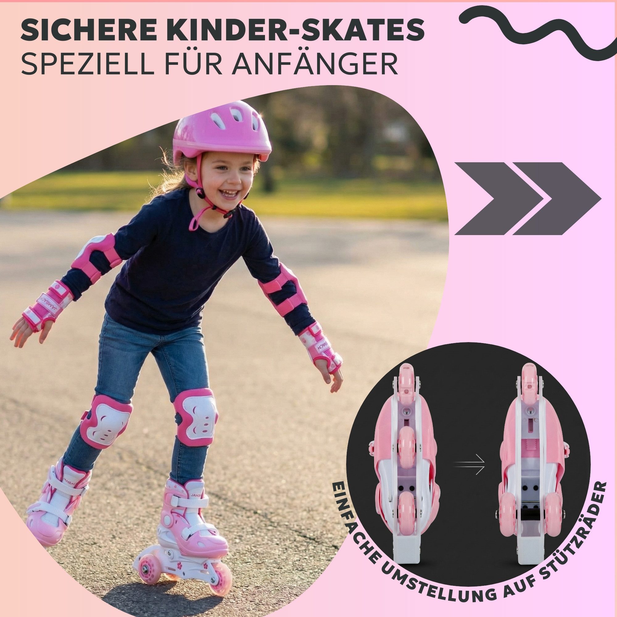 JAMBACH Inlineskates, verstellbare Größe blinkende Rolle Einsteiger Set