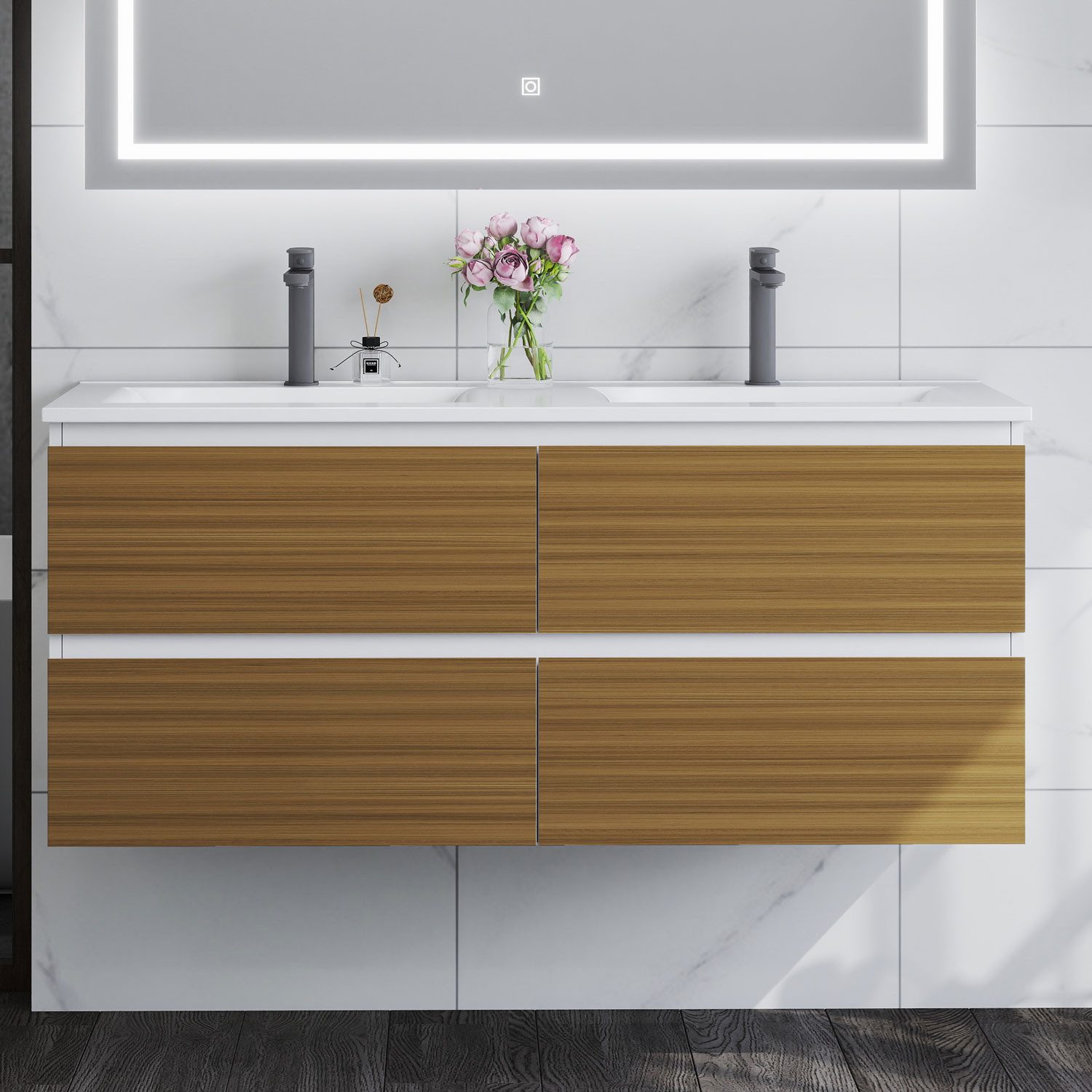 duschspa Waschtisch Badmöbel Set Waschbecken mit Unterschrank MDF, Beite 50/60/80/100 cm
