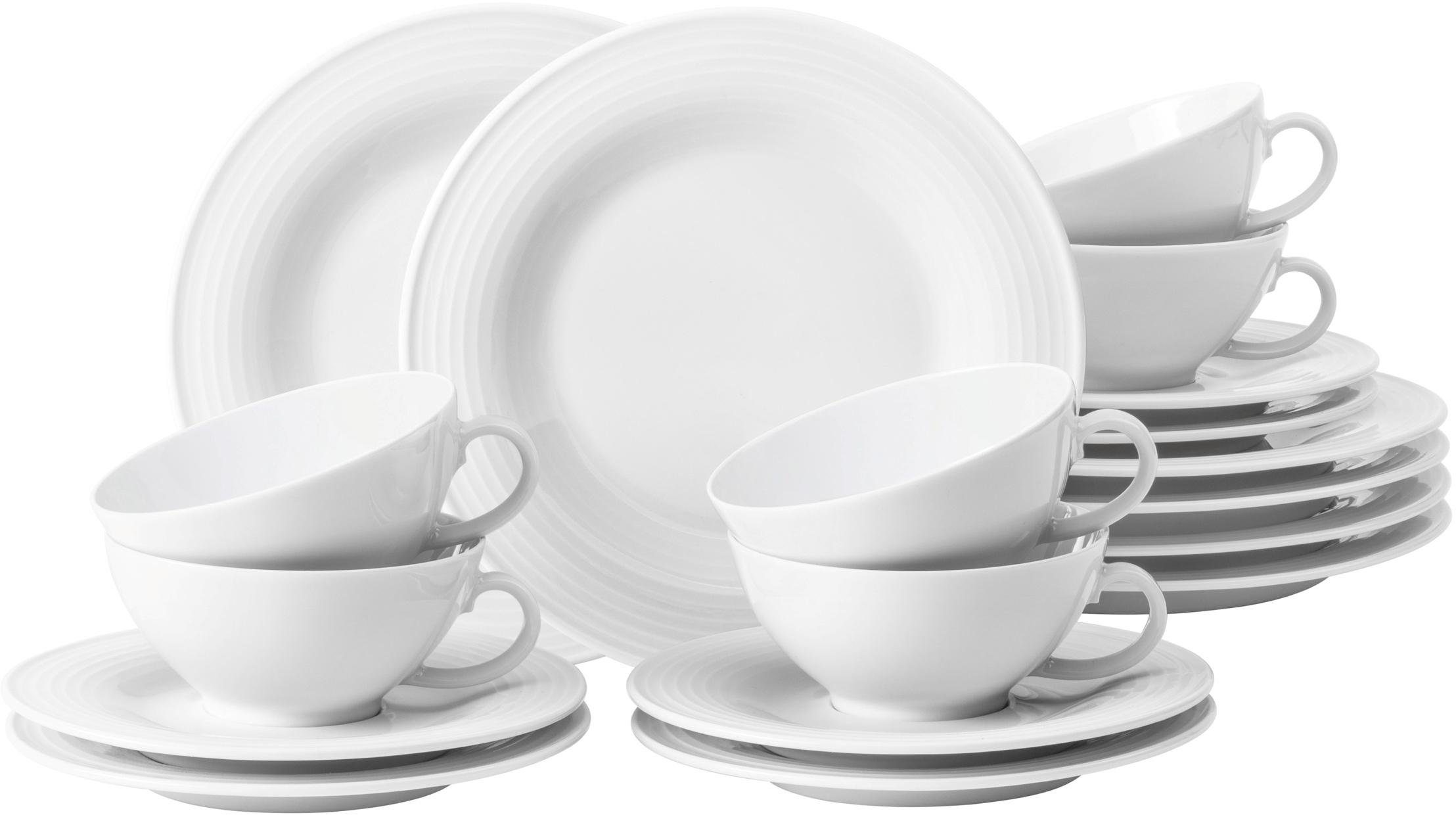 Seltmann Weiden Teeservice Geschirr-Set Beat (18-tlg), 6 Personen, Porzellan, Teetassen, Rillendekor, 18 Teile, für 6 Personen