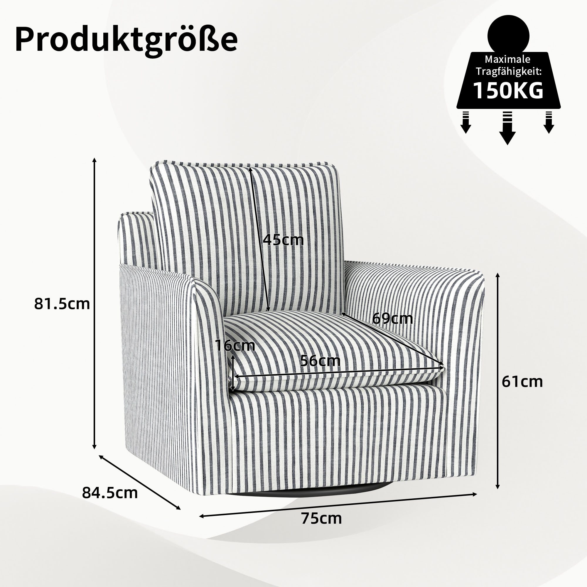 CANMOV Loungesofa Einzelsofa, 360 ° Drehbare Relaxsessel mit Rückenkissen und Sitzkissen, 1 Teile, Einzelsessel mit Zierkissen, am Boden drehbar