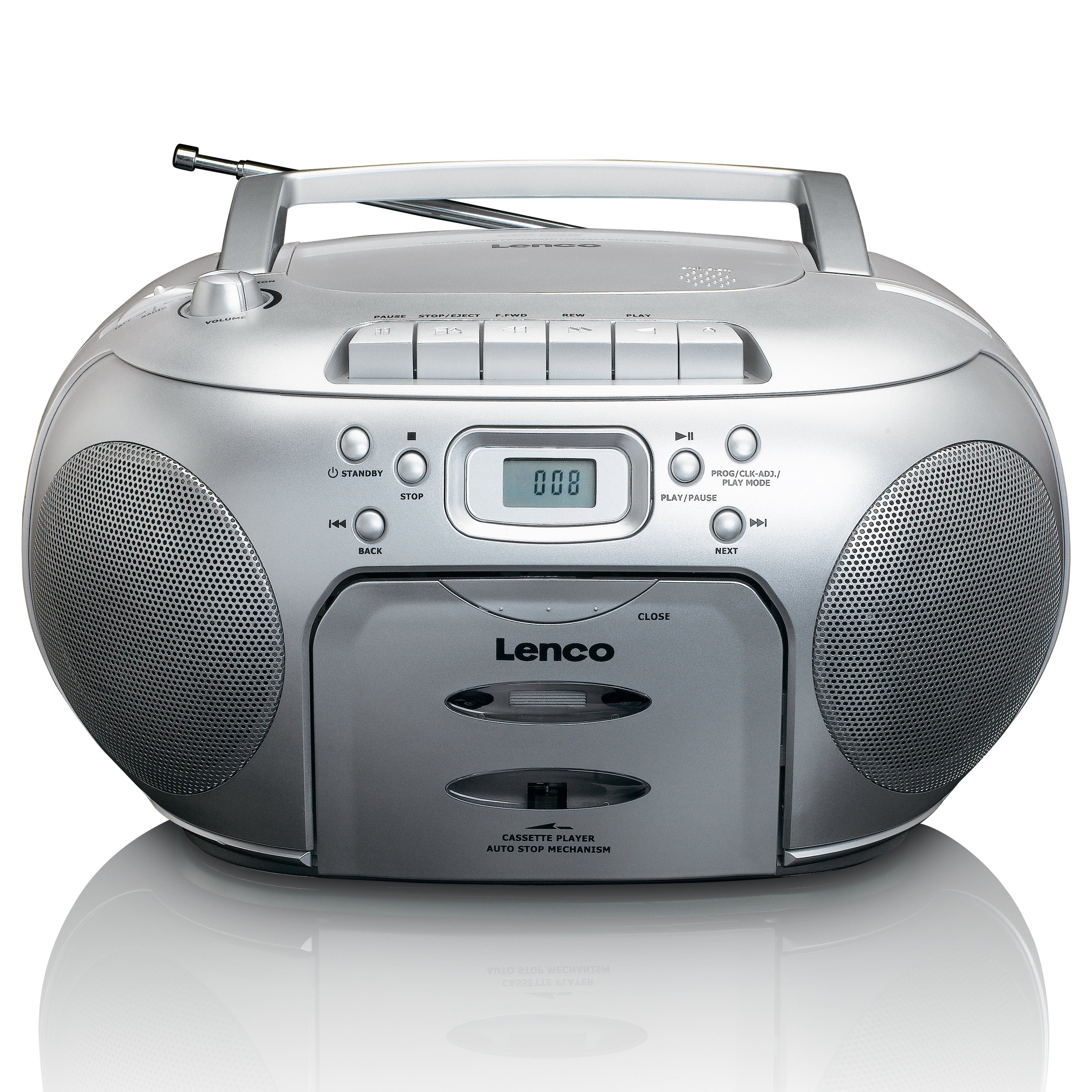 Lenco SCD-420SI CD-Radiorecorder (FM, 4 W, CD -Kassettenplayer LCD-Display & Kopfhöreranschluss)