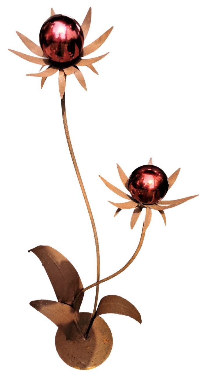 Jürgen Bocker - Gartenambiente Gartenstecker Blume Milano 120 cm Kugel rot poliert Cortenstahl Garten