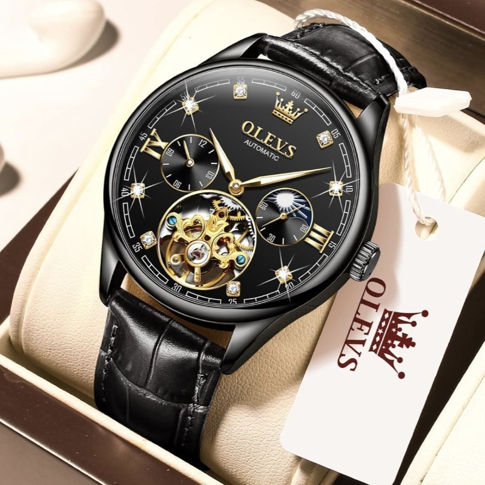 OLEVS Automatikuhr OLEVS Luxus Herrenarmbanduhr Automatik Skelett Tourbillon