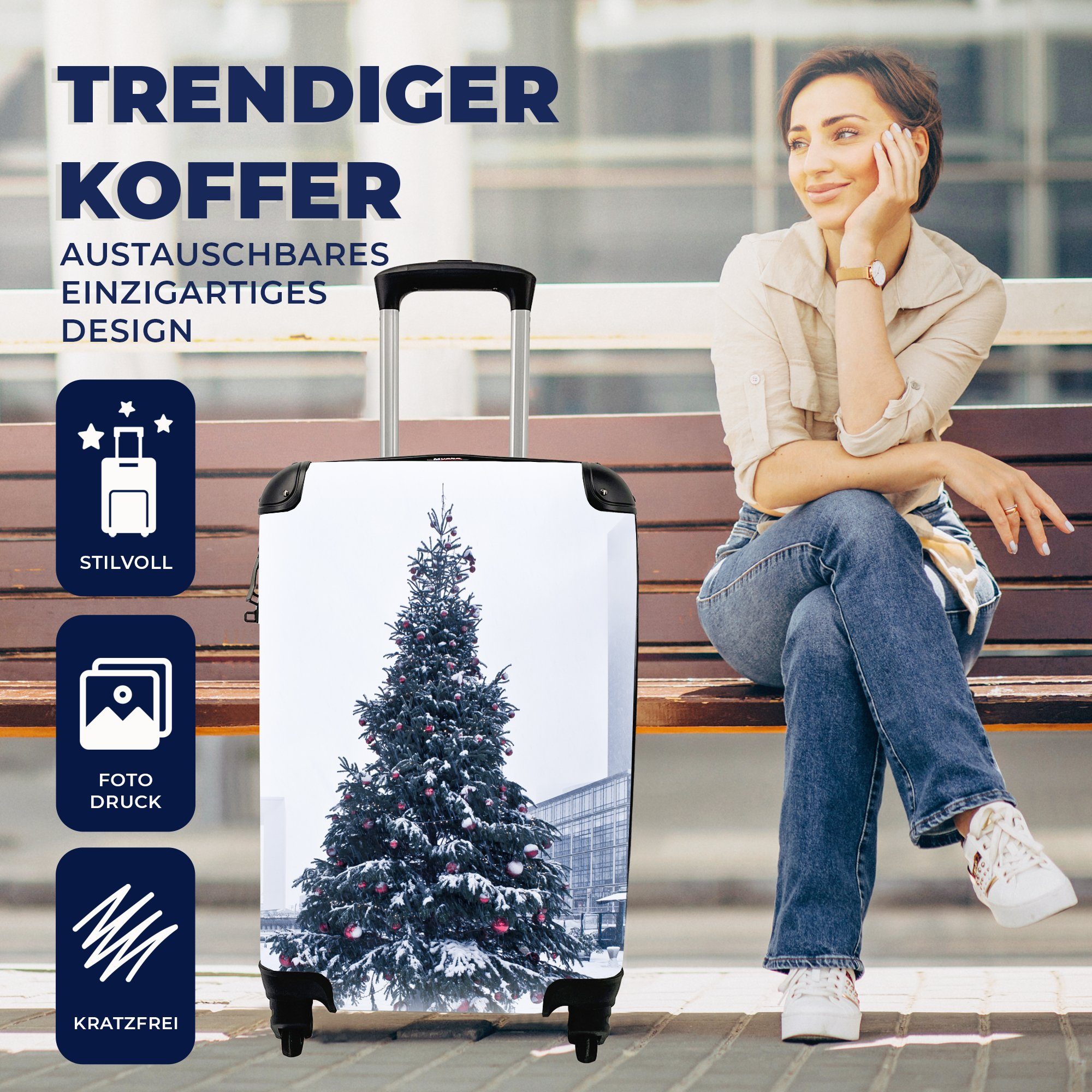 Tannenbaum, geschmückter Handgepäck Reisetasche mit Ferien, rollen, Handgepäckkoffer Trolley, Reisekoffer für Großer Rollen, 4 MuchoWow