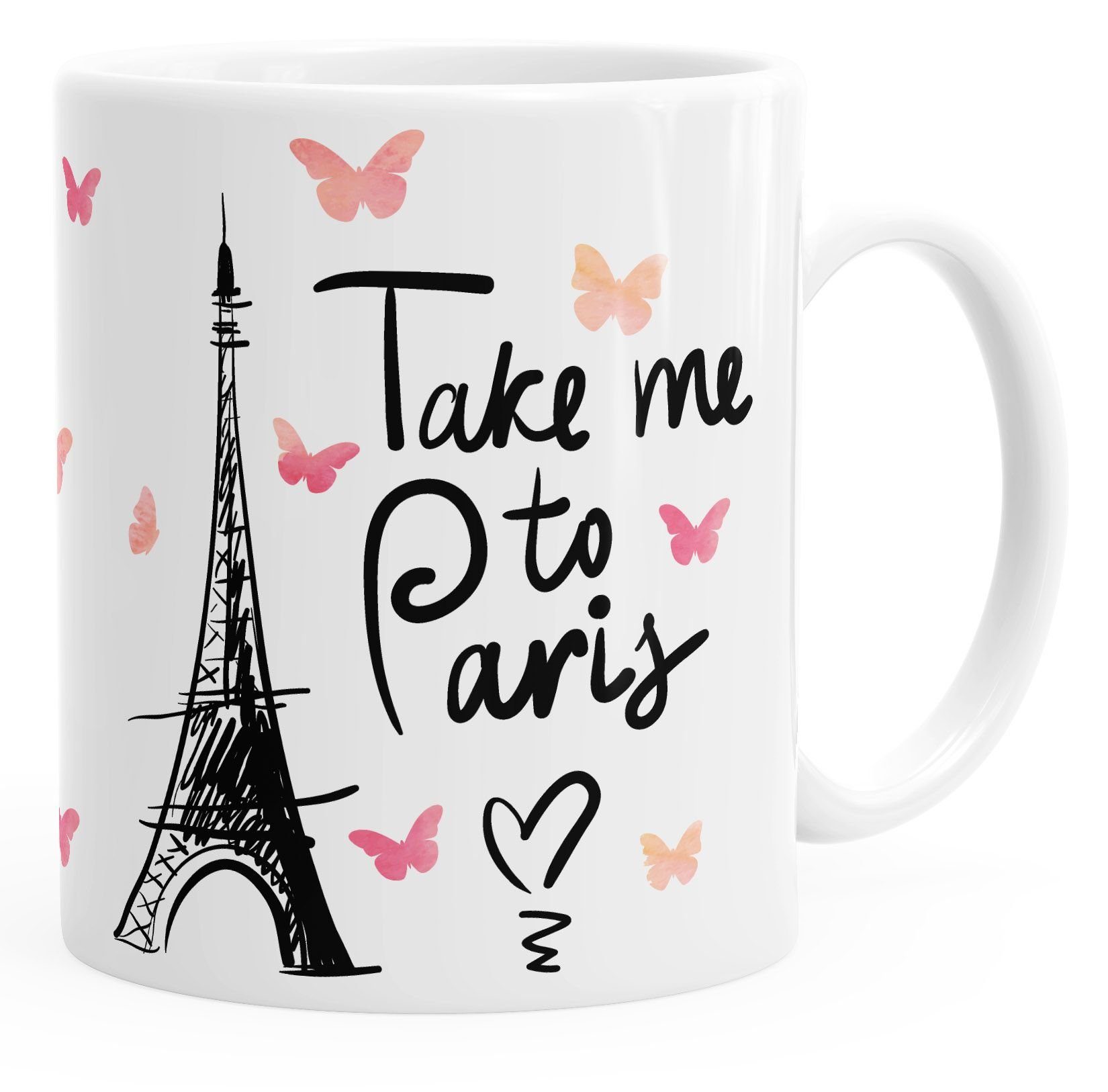 MoonWorks Tasse Kaffee-Tasse Take me to Paris Geschenk-Tasse für Frau Freundin Tasse einfarbig MoonWorks®, Keramik weiß
