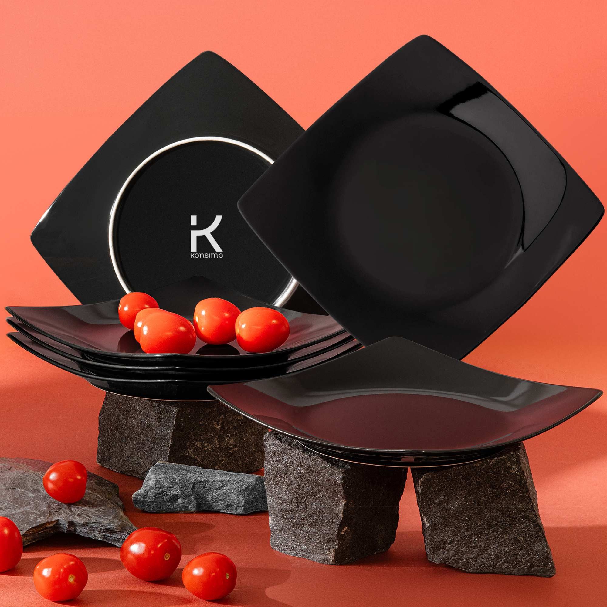 KONSIMO® Тарелки-Set EPIRI Geschirrset Dessertteller 6 Personen, hergestellt in der EU (6-tlg), 6 Personen, Keramik, quadratisch, Spulmachinen- und Mikrowellengeeignet