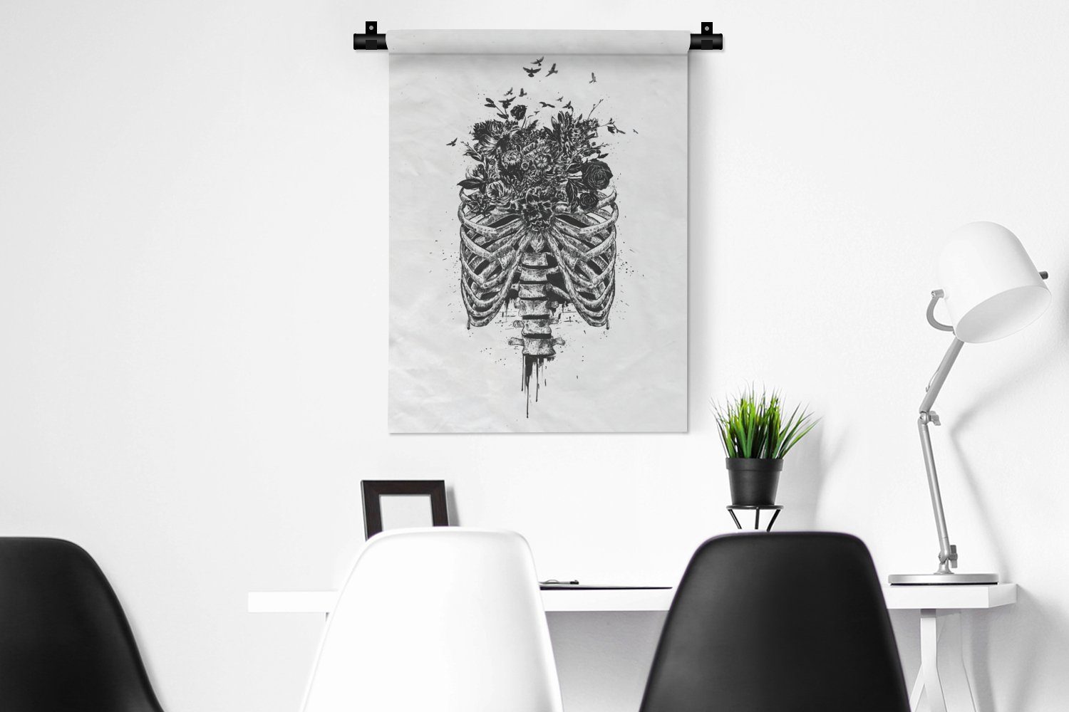 MuchoWow Wanddekoobjekt Rippen - Blumen Schlafzimmer Wand, für Natur, Wohnzimmer, an Tapisserie, - - Deko Vögel der