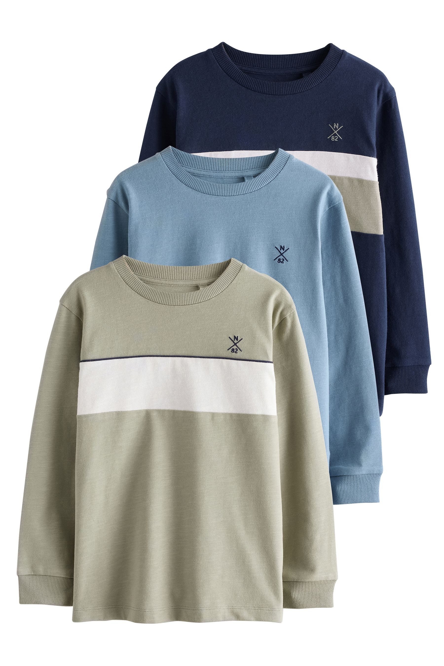 Next Langarmshirt 3er-Pack Langarmshirts im Farbblockdesign (3-tlg)