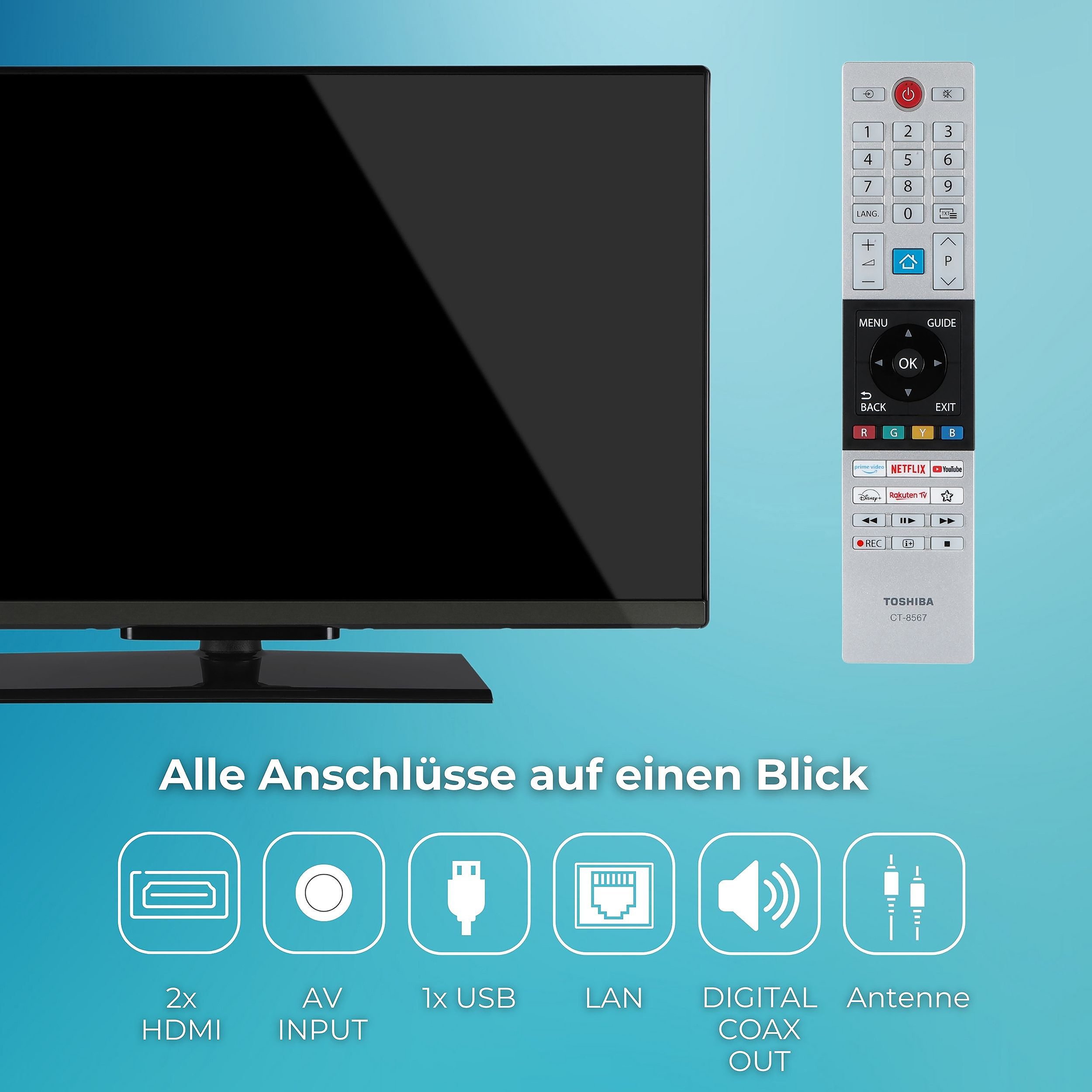 Toshiba 32LV3F63DAZ LCD-LED Fernseher (80 cm/32 Zoll, Full HD, VIDAA Smart TV, HDR, Triple-Tuner, Bluetooth, Works with Alexa)