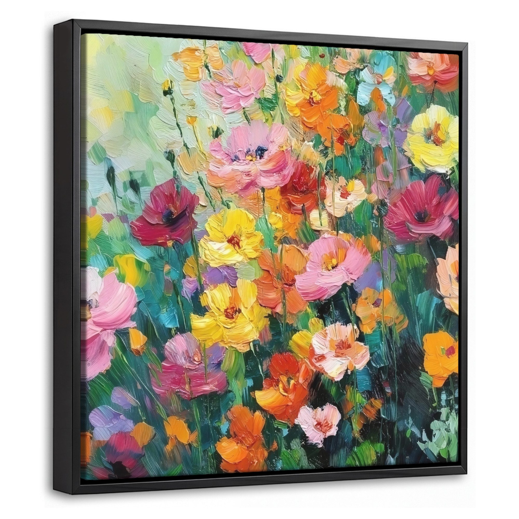 OneMillionCanvasses® Leinwandbild mit Rahmen - Blumenexplosion - Leuchtende Farben - Fröhlich, Fotodruck (1 St), Leinwand Bilder Klein, Wand Dekoration Aesthetic 20x20cm