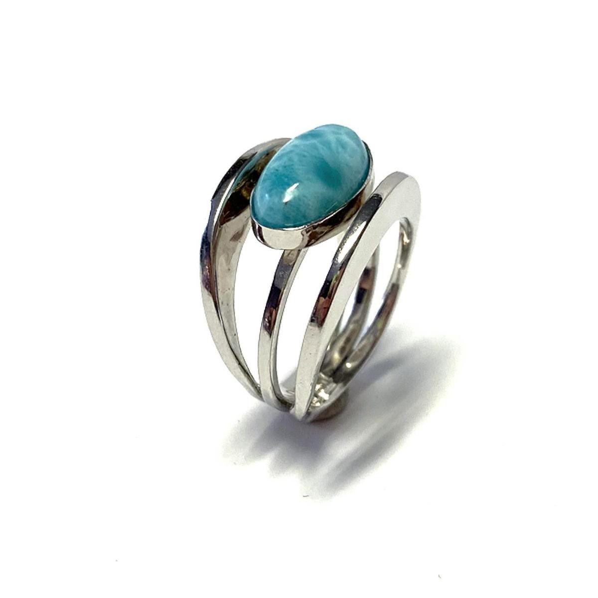 Edelschmiede925 Silberring moderner Silberring 925/- rh. mit Larimar Cabochon #50