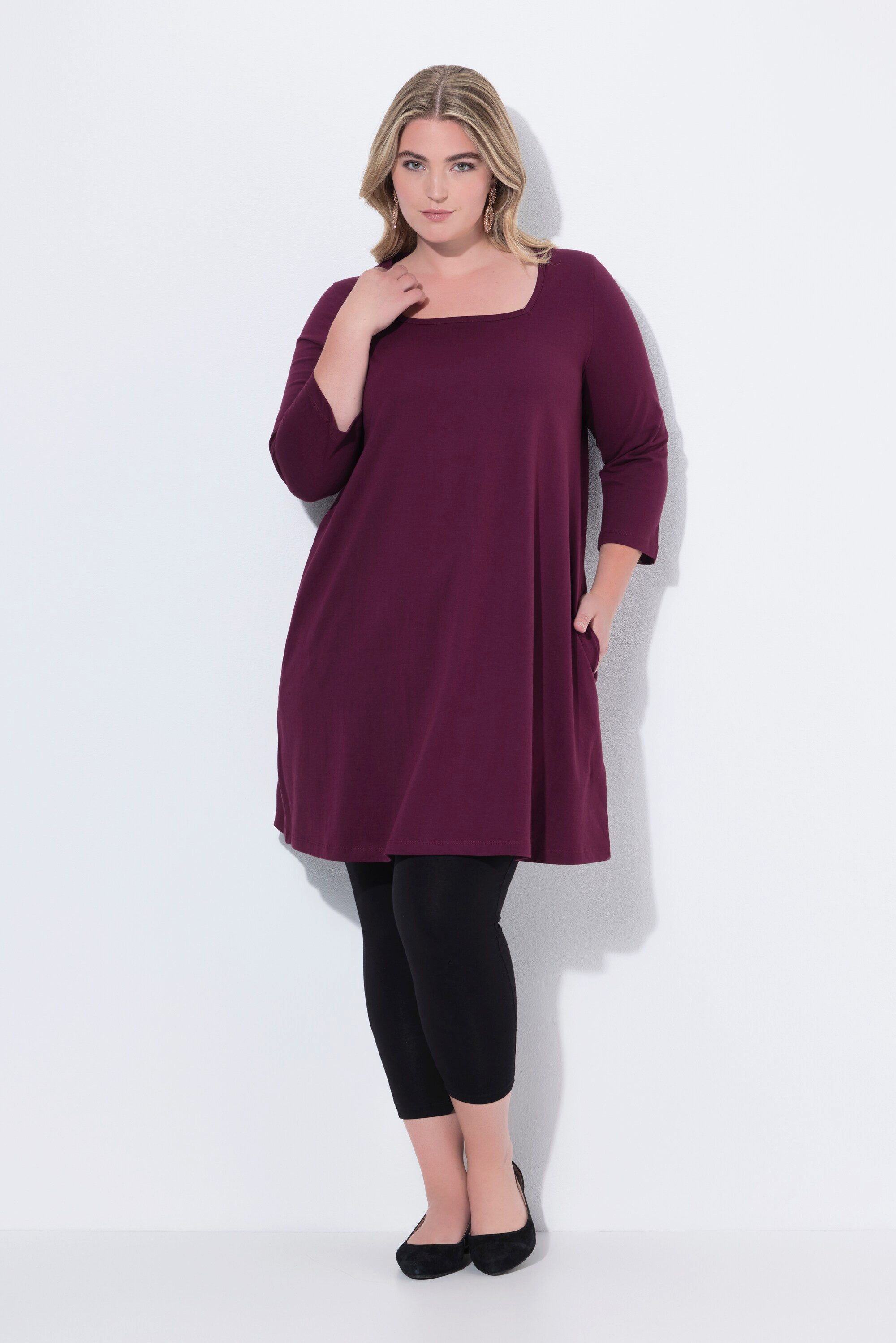 Ulla Popken Longshirt Longshirt A-Linie Carré-Ausschnitt 3/4-Arm günstig online kaufen