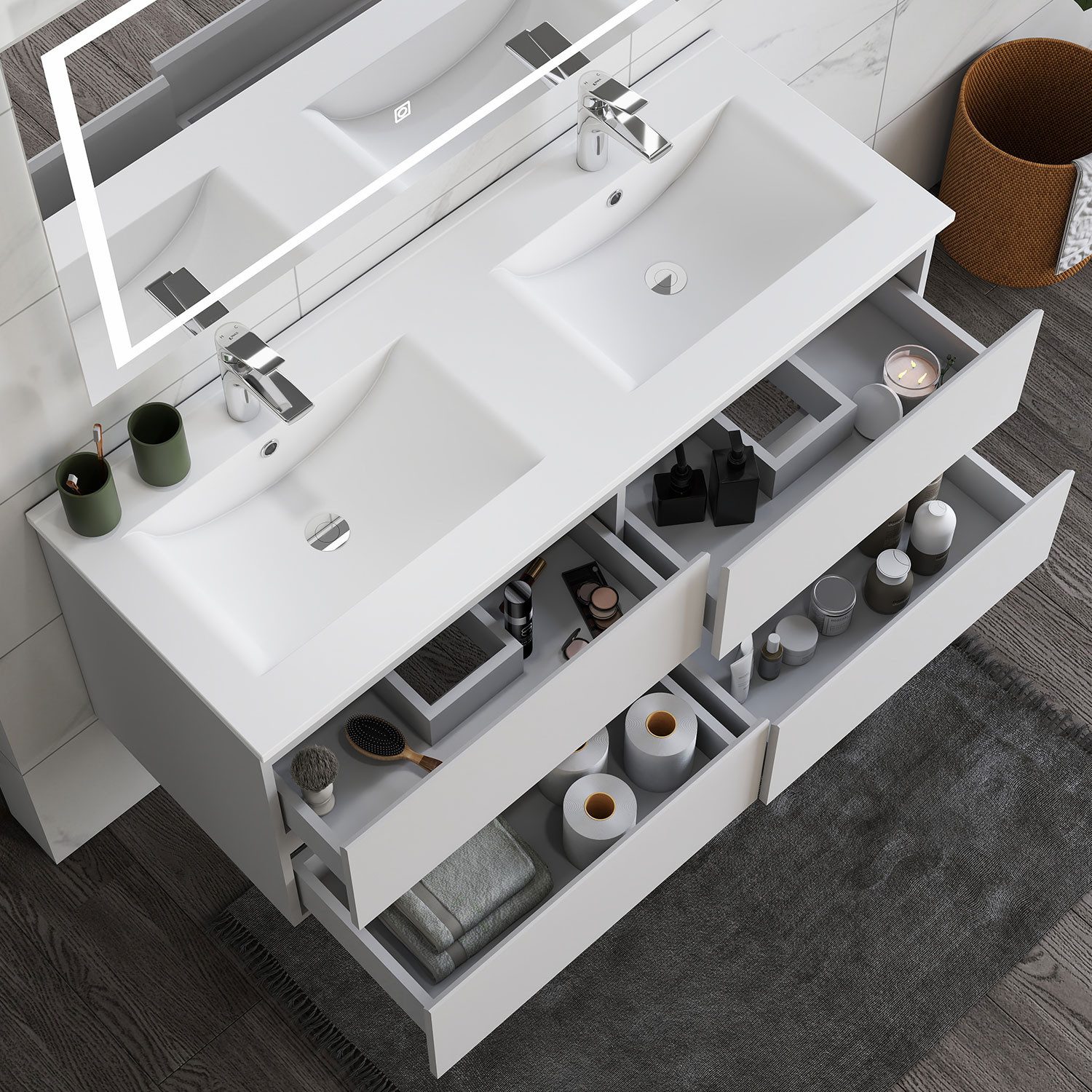 duschspa Doppelwaschtisch 120cm Waschtisch mit Unterschrank Waschbecken mit Badschrank