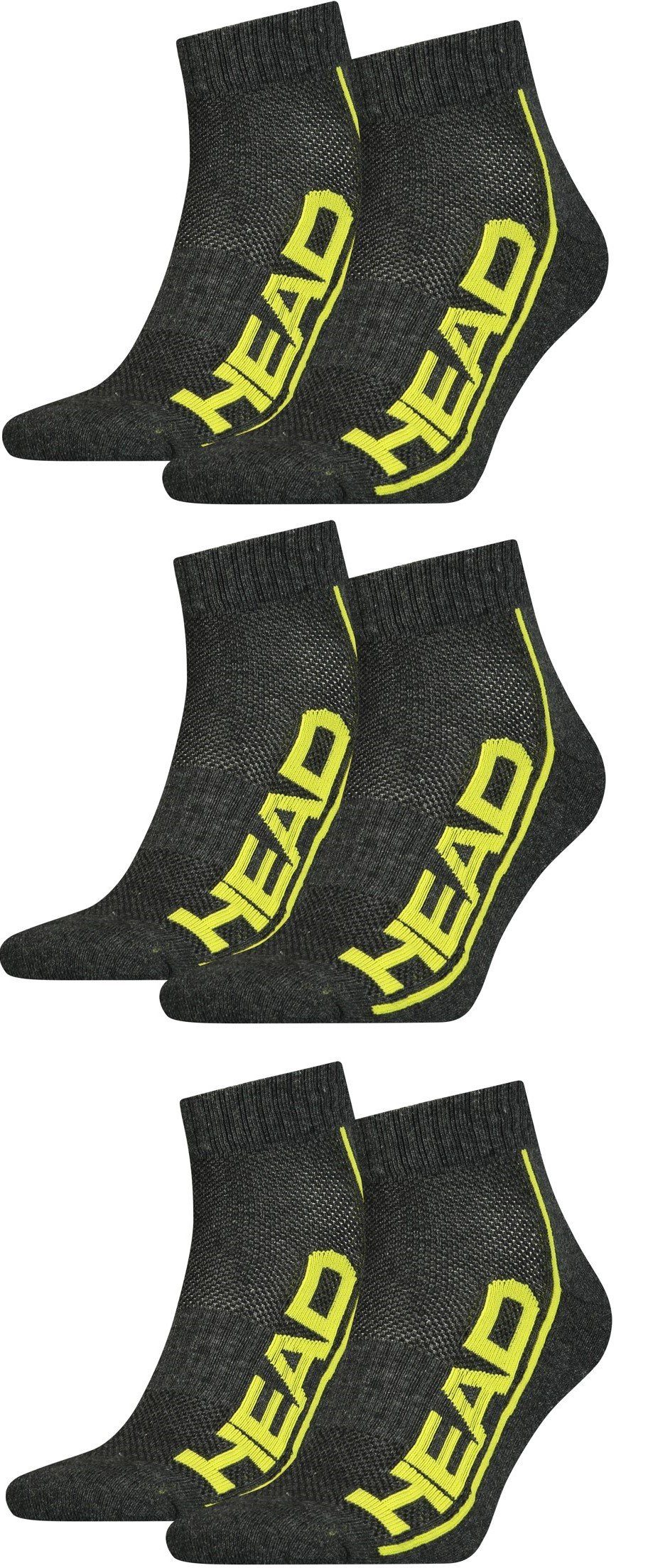 Head Freizeitsocken Head Performance Quartersocken 6 Paar unisex Dark Grey Lime