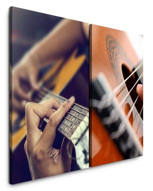 Sinus Art Leinwandbild 2 Bilder je 60x90cm Musiker Musik Gitarre Gitarrensaiten Musikclub Gitarrist Makrofotografie