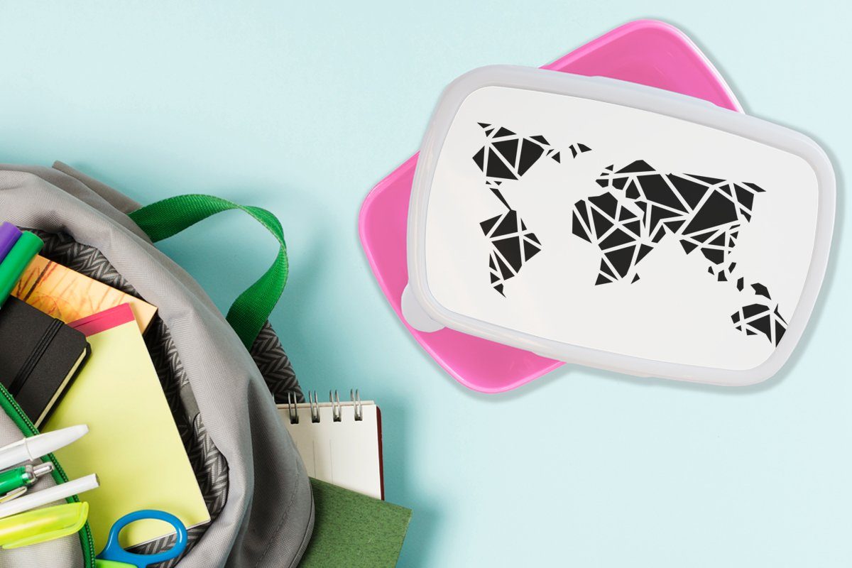 Erwachsene, Kind MuchoWow Mädchen, - Jungen Snackbox, - Weltkarte für Abstrakt Kinder, Schwarz Kunststoff, (2-tlg), Mädchen, rosa Kunststoff - Brotdose Weiß - - Lunchbox - Brotbox