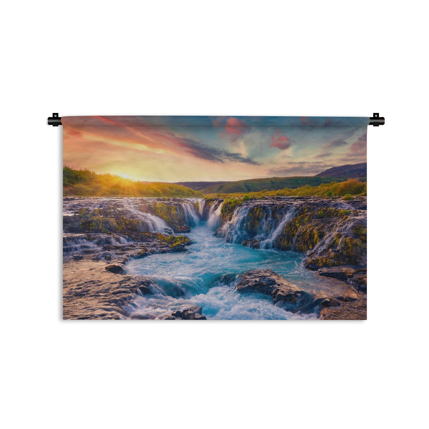 MuchoWow Wanddekoobjekt Wasserfall - Pflanzen - Moos - Landschaft - Sonnenuntergang - Fels, Wanddeko für Wohnzimmer, Schlafzimmer, Kleid, Wandbehang, Kinderzimmer