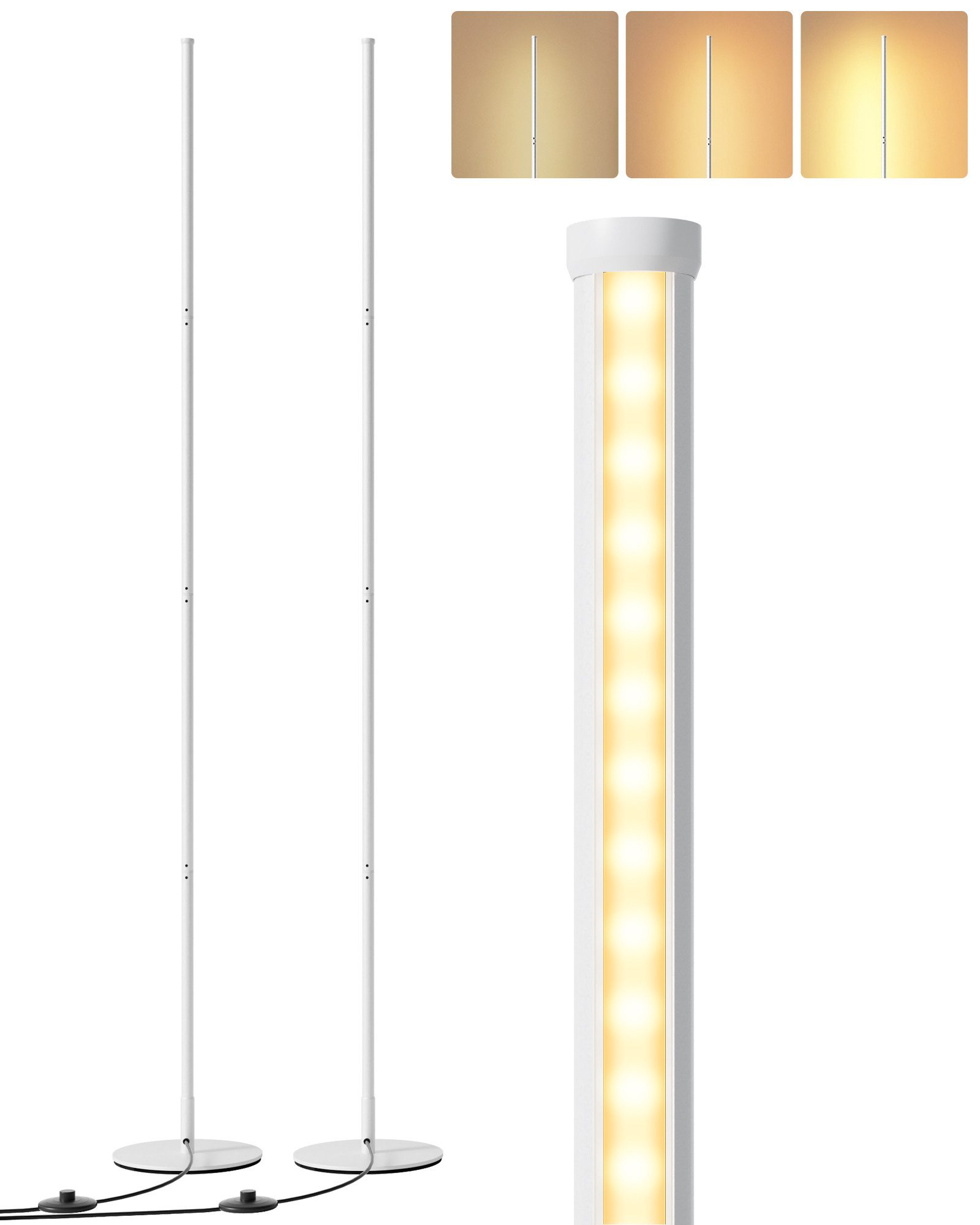 EDISHINE LED Stehlampe Wohnzimmer dimmbar, LED fest integriert, warmweiß, Minimalistische Stehleuchte, Weiß