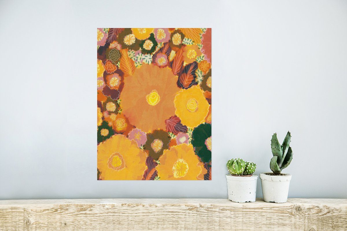 (1 für Gelb Pflanzen - Farbenfroh - Ohne Wandposter - St), Poster, Poster MuchoWow Wohnzimmer, Blumen - Rahmen Hippie, Wandbild,