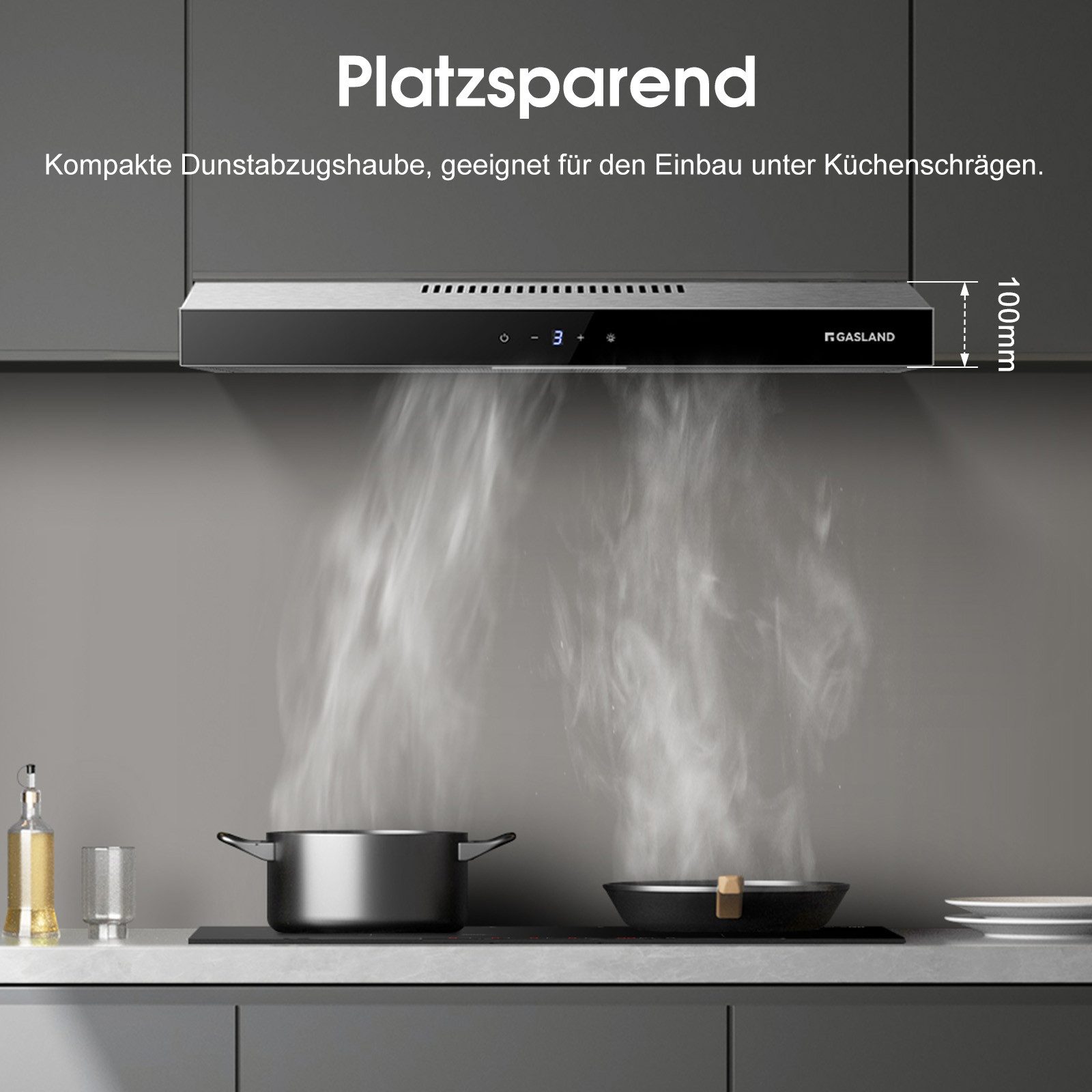 GASLAND Unterbauhaube SR60SS Dunstabzugshaube 60 cm Umluft, Leise Abluft 202 m³/h SR60SS Dunstabzugshaube 60 cm Umluft, Leise Abluft 202 m³/h, 3 Stufen Touch Control Unterbauhaube abzugshaube mit Aktivkohlefilter