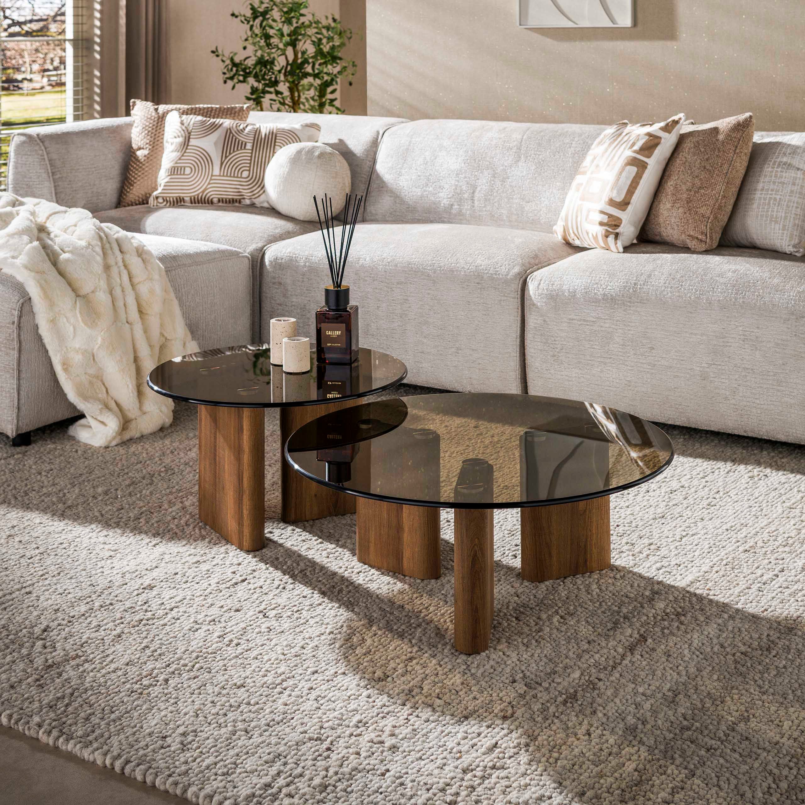 Sitheim-Europe Couchtisch TINTO rund Couchtisch Set aus 2 / Bronzefarbenes Glas (2er Set)