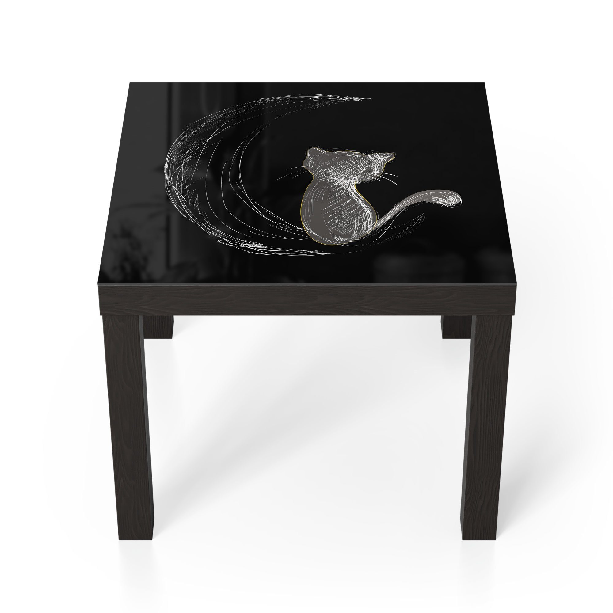 DEQORI Couchtisch 'Die Katze und der Mond', Glas Beistelltisch Glastisch modern Schwarz