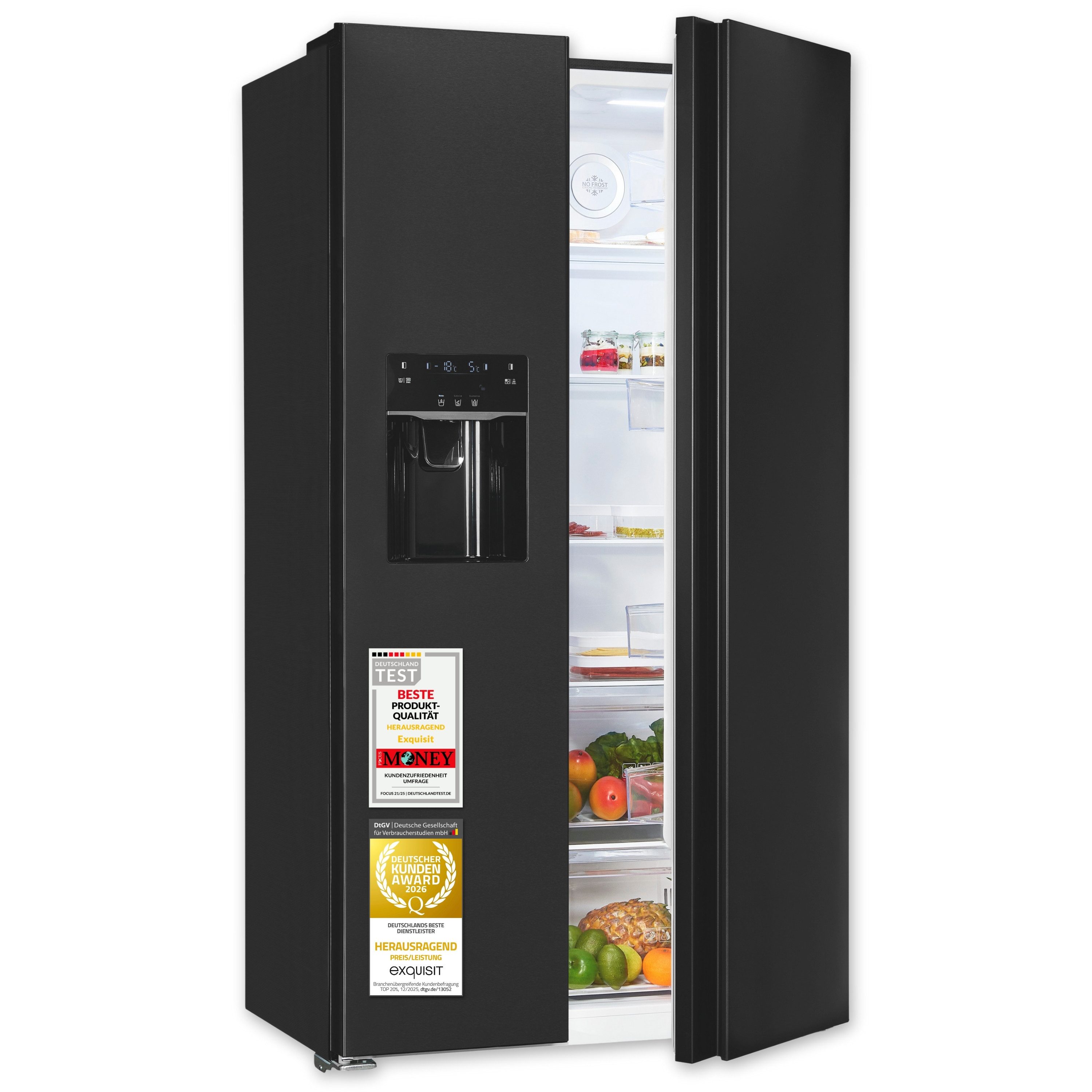 exquisit Kühl-/Gefrierkombination SBS5520-CF-040E, 177,5 cm hoch, 91 cm breit, 4-Sterne-Fach, LED-Beleuchtung, NoFrost