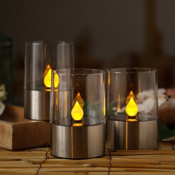 MARELIDA LED Windlicht LED Solar Windlichter Kerzen flackernd Solarleuchte Tischleuchte 3St., LED Classic, amber