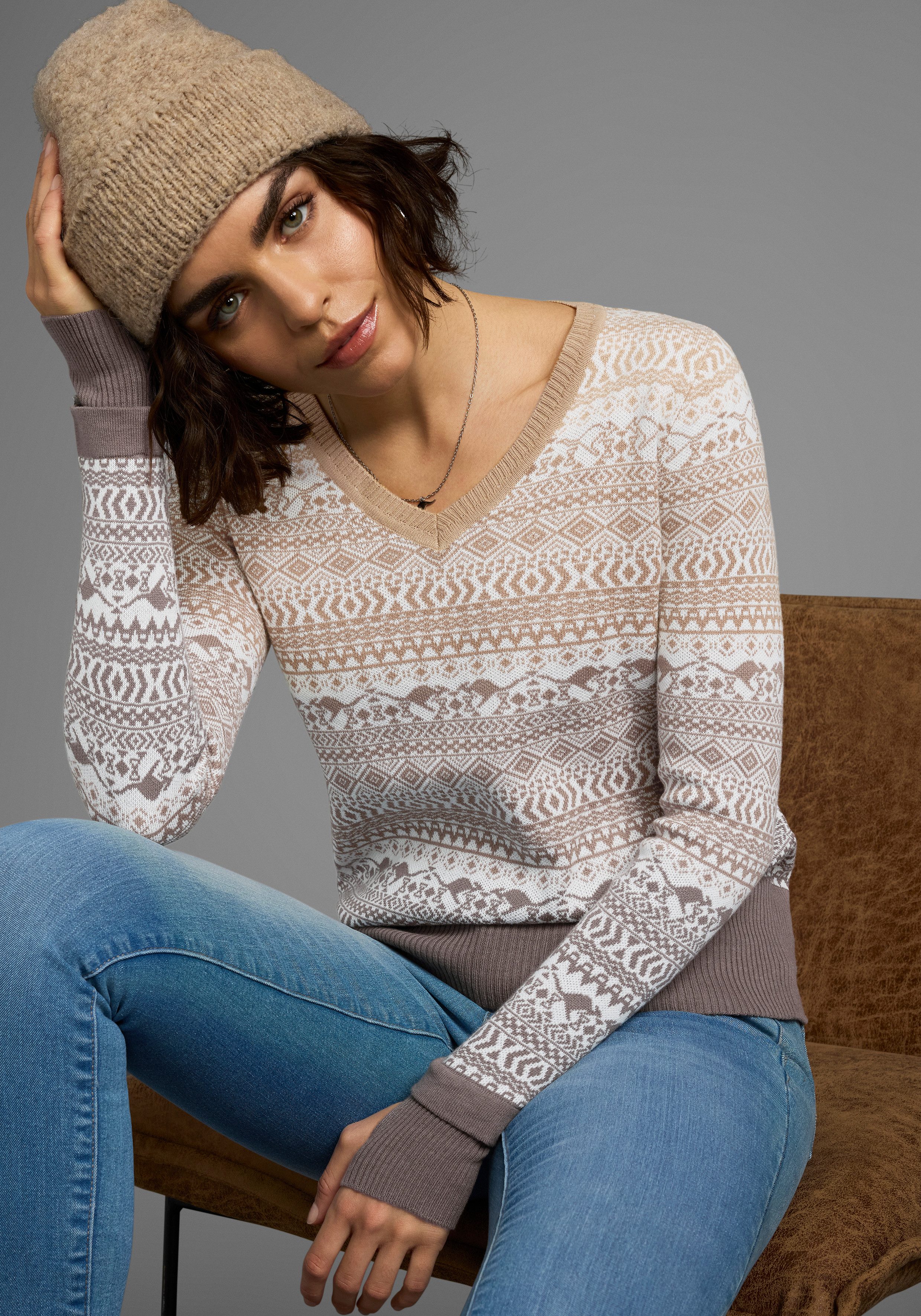 KangaROOS Jacquardpullover im Norweger-Muster mit kleinen Kängurus günstig online kaufen