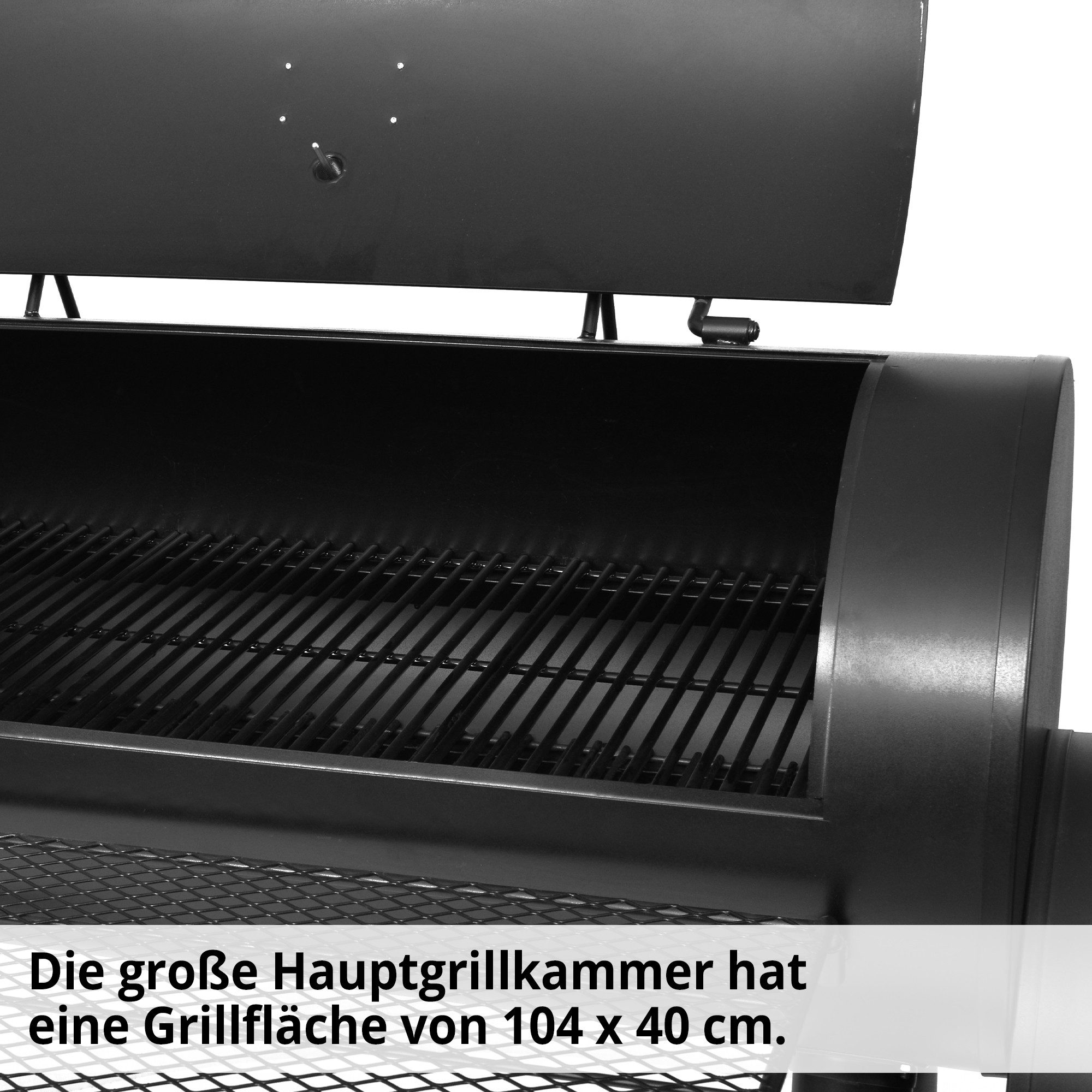 Hecht Smoker Sentinel MAX XXL BBQ Grillwagen Holzkohle mit Side-Fire-Box, Standgrill Räuchergrill mit Deckelthermometer 500 °C, 2 Garkammern