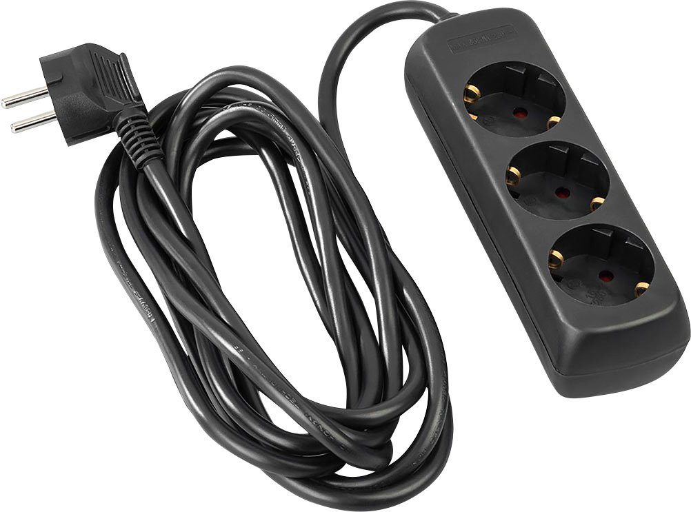 Hama Mehrfachsteckdosenleiste 3-fach, 5 m Steckdosenleiste 3-fach (Kabellänge 5 m), Schwarz, mit erhöhtem Berührungsschutz