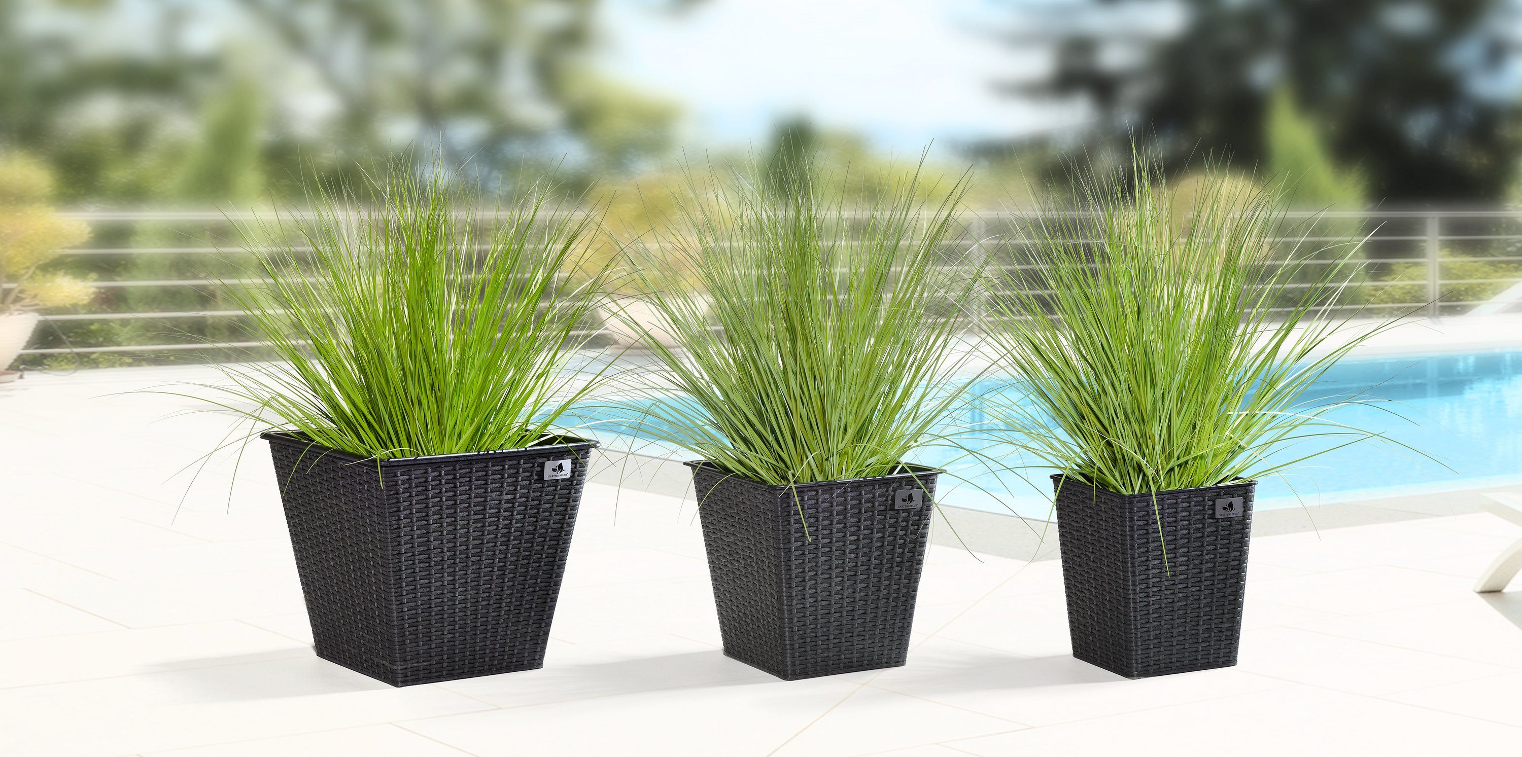 Blumentöpfe Set 3er Polyrattan Gartenfreude Anthrazit Pflanzkübel Blumenkasten