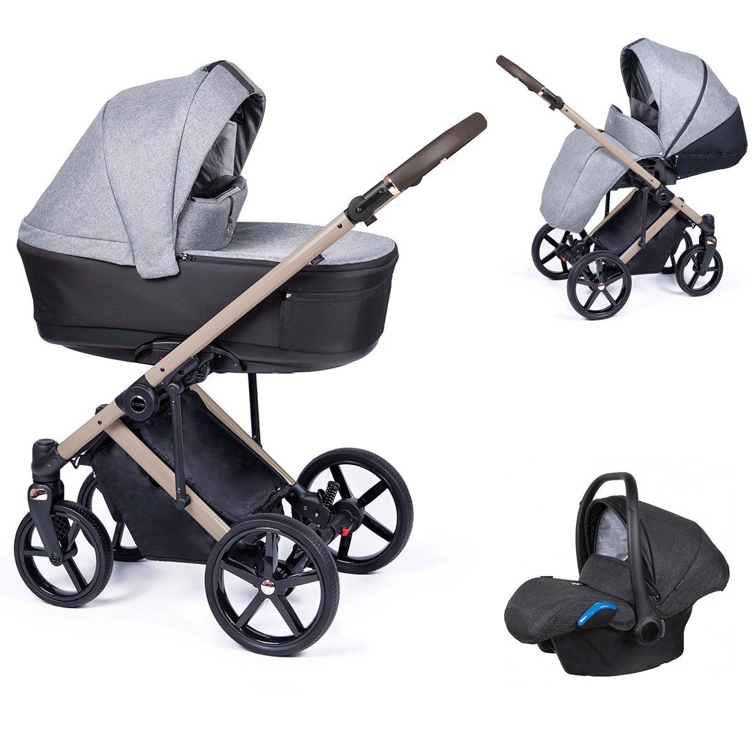 Kinderwagen-Set Gestell 15 Grau - beige - in in = Designs 24 3 Kombi-Kinderwagen babies-on-wheels Teile Fado 1