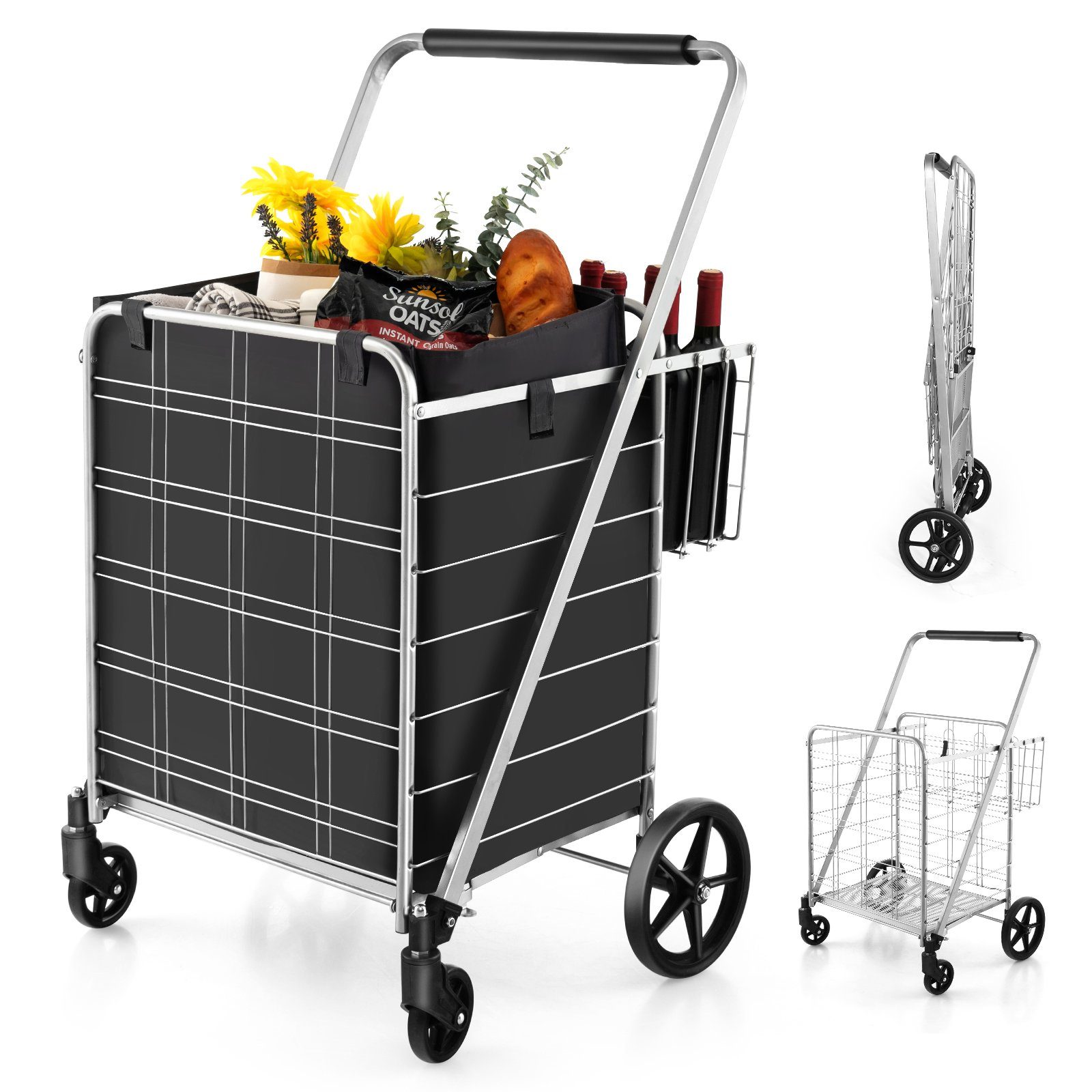 COSTWAY Einkaufstrolley, mit abnehmbarer bis kalppbar 2 Tasche, Körben, 150kg