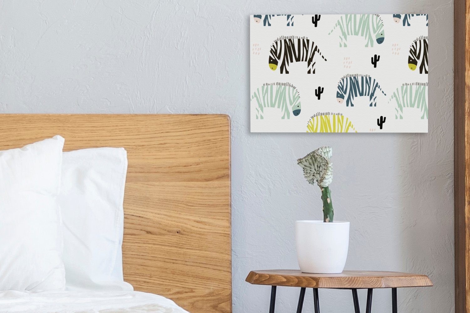 OneMillionCanvasses® Leinwandbild Zebra - Farben Wanddeko, - St), Weiß, Aufhängefertig, Wandbild 30x20 (1 - Kaktus Leinwandbilder, cm