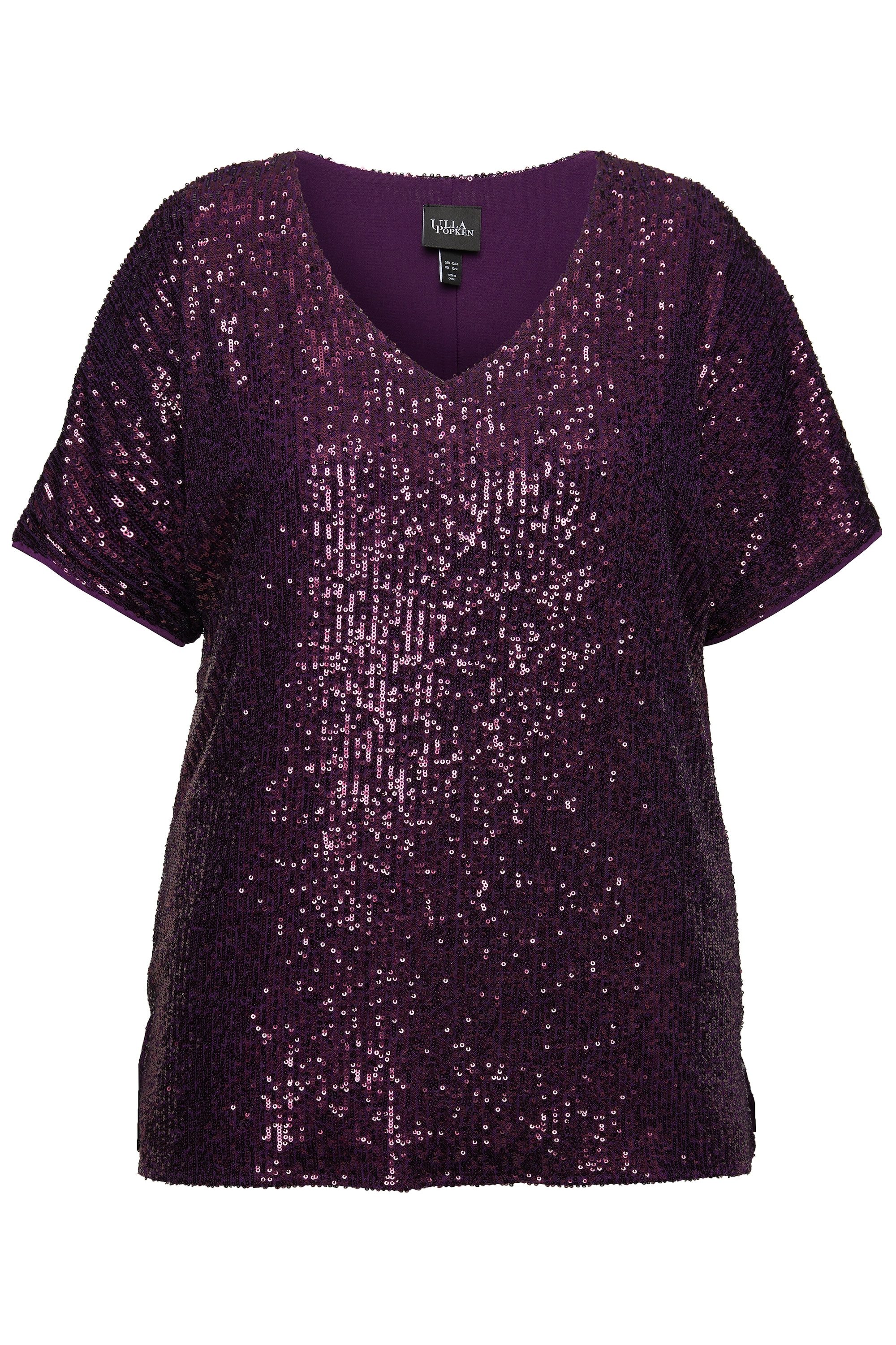 Ulla Popken T-Shirt Pailletten-Shirt Oversized V-Ausschnitt günstig online kaufen